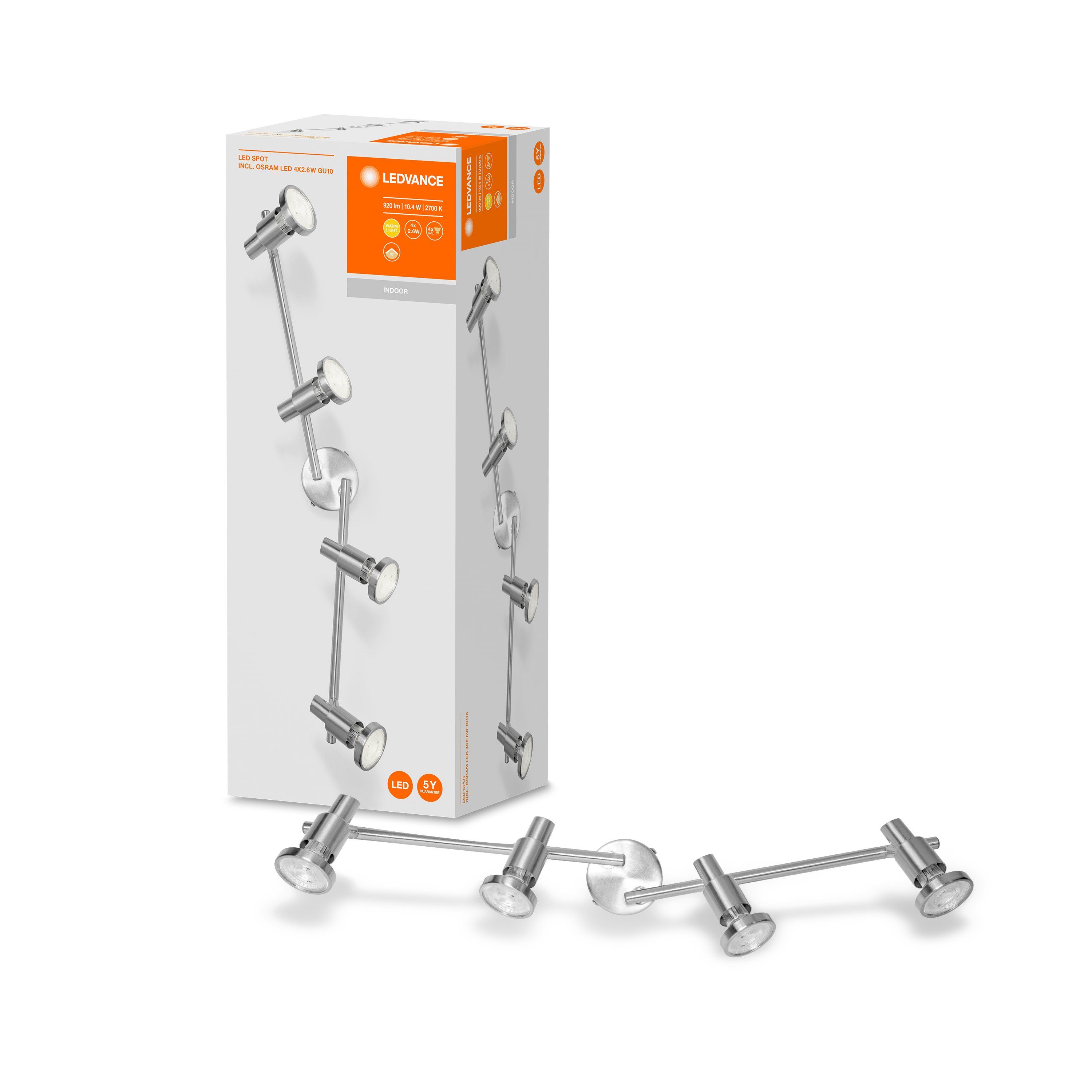 Ledvance LED Deckenleuchte LED Spot GU10, LED wechselbar, mit Leuchtmittel, Warm weiß, Deckenleuchte, Wandleuchte