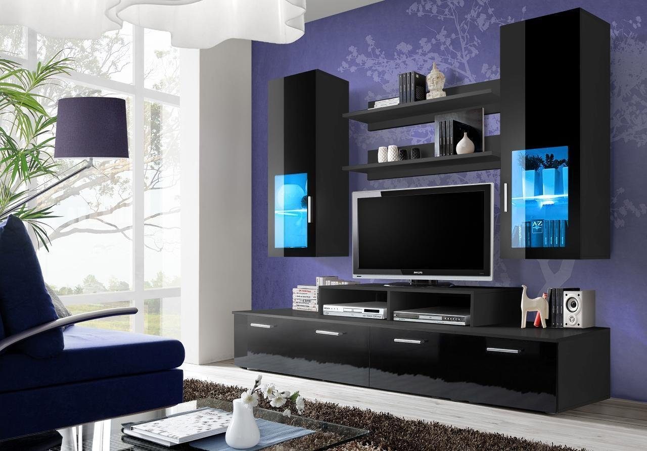 Möbel TV-Ständer/2x Holz (6-St., JVmoebel Wohnwand Luxus Wohnzimmer Schrank Stil 2x Made Wandschrank), Modern Europa Komplett, in Regal/2x