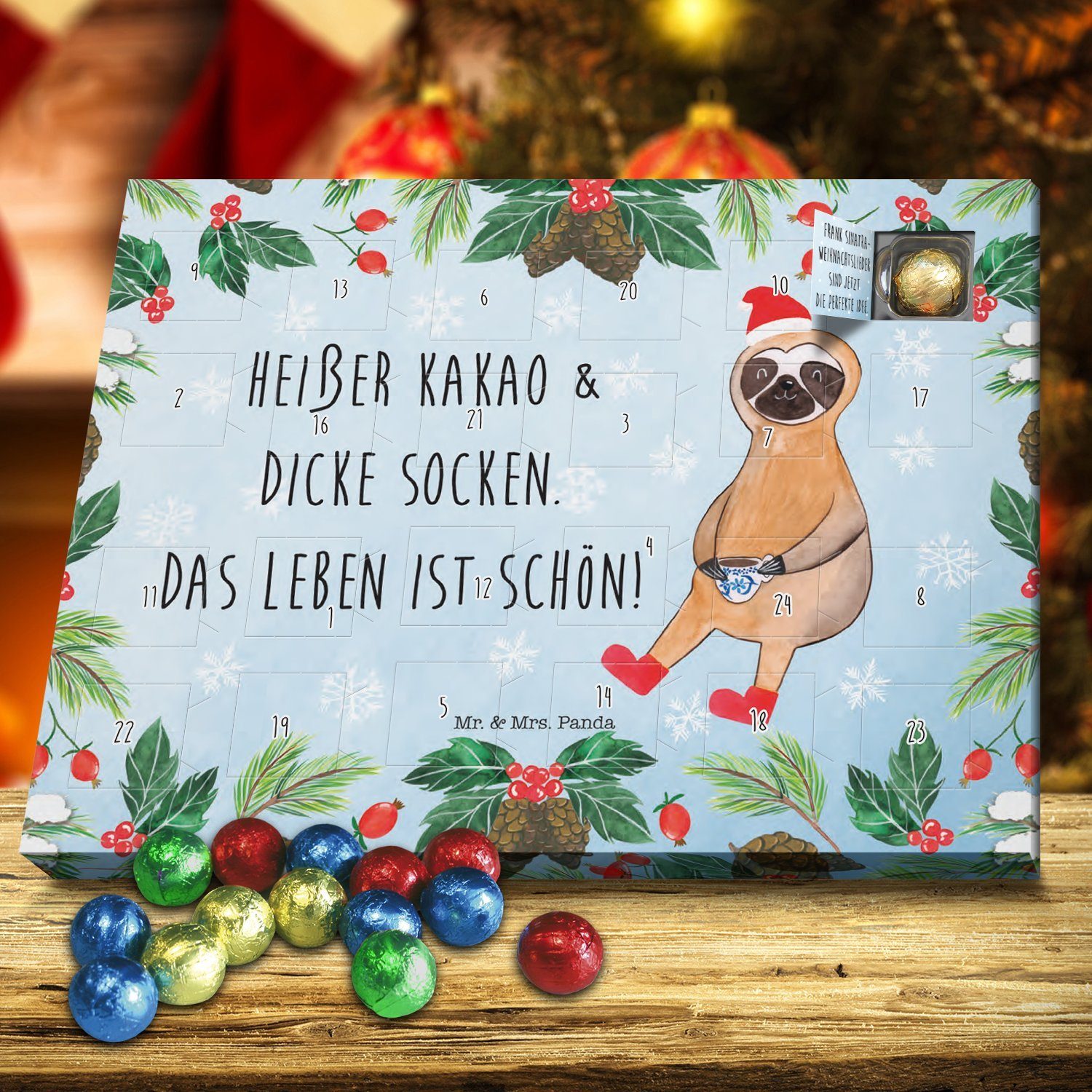 Mrs. Kakao Weiß Faultier Wintermotiv, Mr. - Weihnachtsdeko Geschenk, Adventskalender Advent, - (1-tlg) & Panda