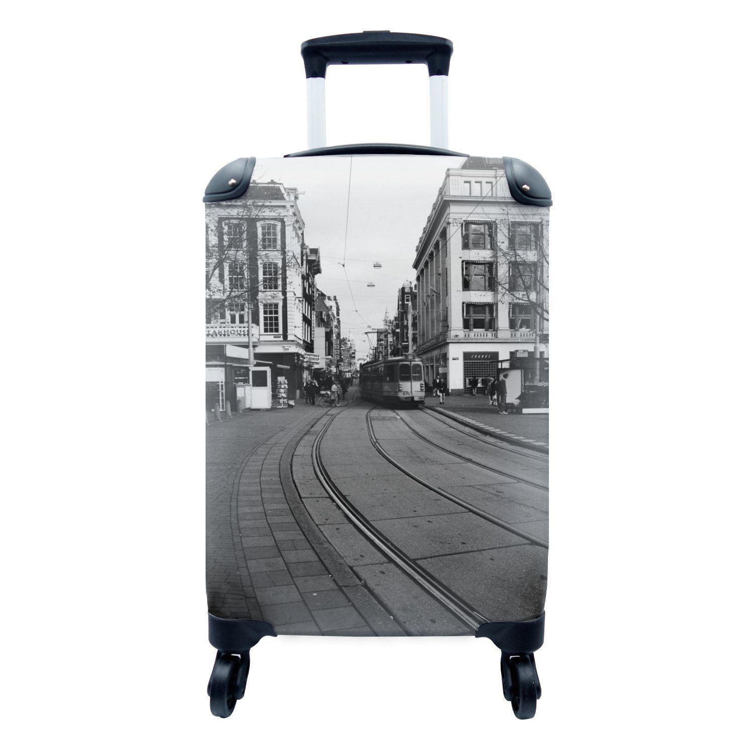 Ferien, Amsterdamer weiß, schwarz Reisekoffer Handgepäck Reisetasche Handgepäckkoffer - und Rollen, Trolley, MuchoWow für 4 mit Straßenbahn rollen,