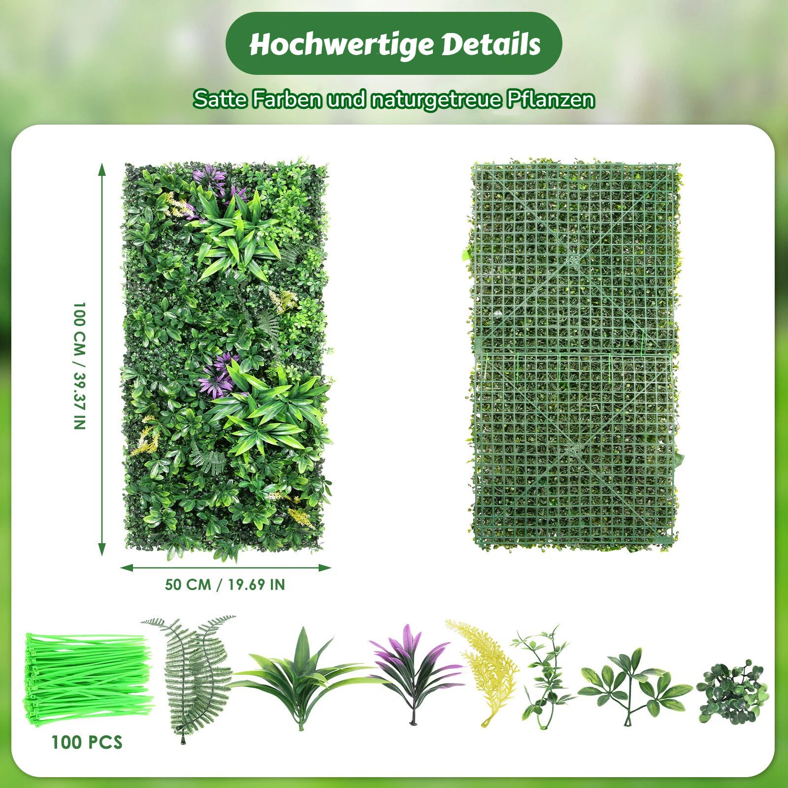 Kunstpflanze Künstliche Pflanzenwand, 50 x 100 cm Outdoor Künstliche Hecke, BlingBin, Simulierte Wandpflanze, Blumen Wanddekoration für Wandbegrünung
