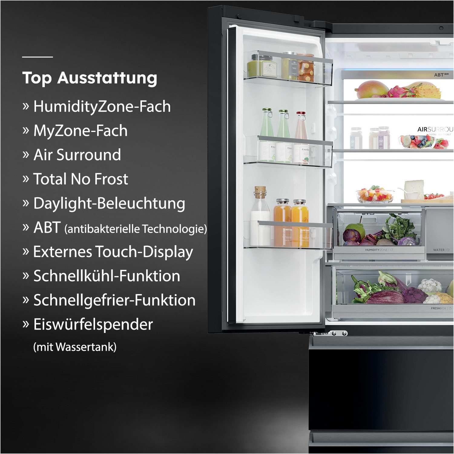 Haier Kühl-/Gefrierkombination HFR79F19DFGB, 190 cm hoch, 90,5 cm breit, Integrierter Eiswürfelspender mit Wassertank