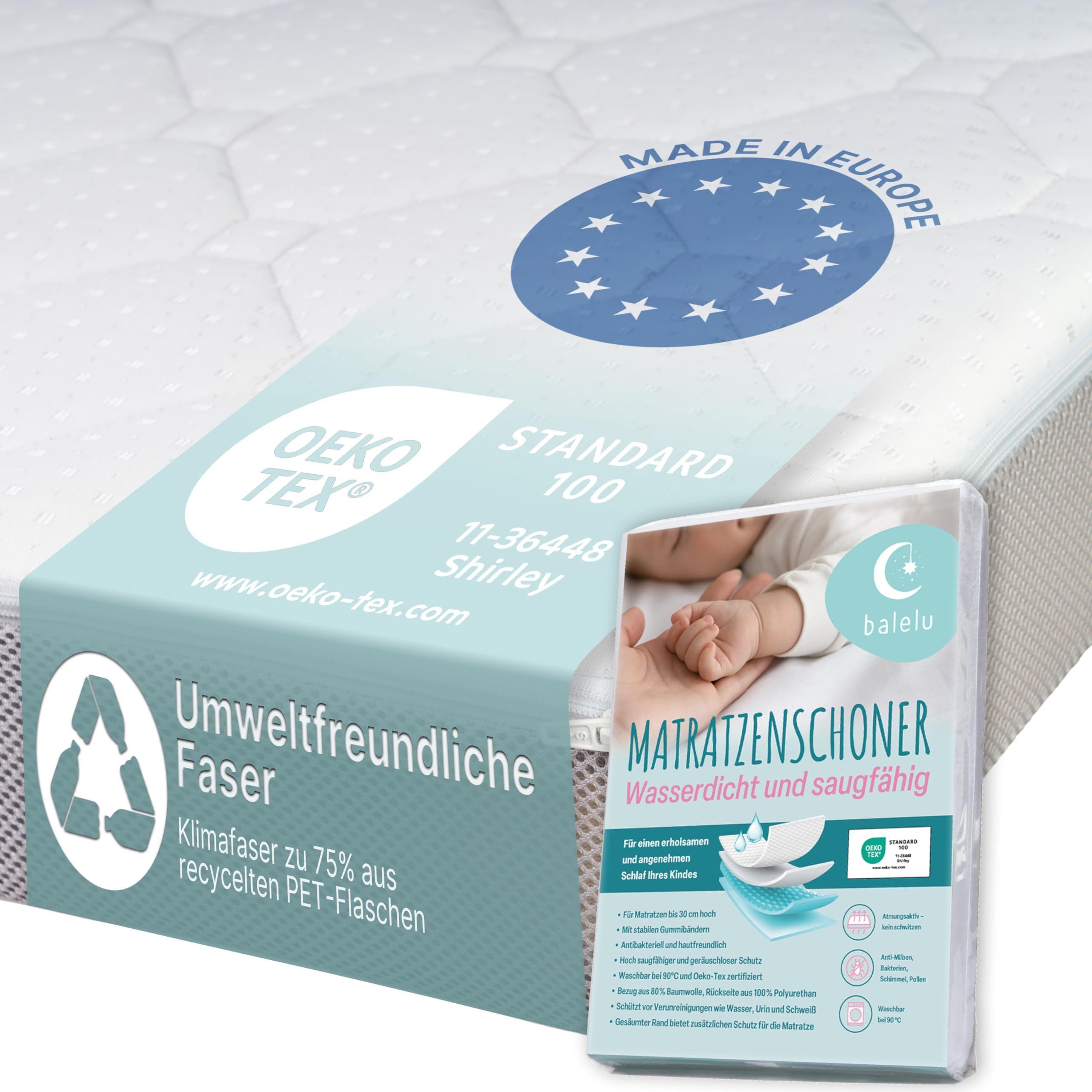 Babymatratze BALELU - mit Trittkante - Oeko Tex - antiallergisch & atmungsaktiv, Sun Garden, 12 cm hoch, (waschbarer Bezug - 60x120 oder 70x140 cm - mit oder ohne Schoner), antiallergisch