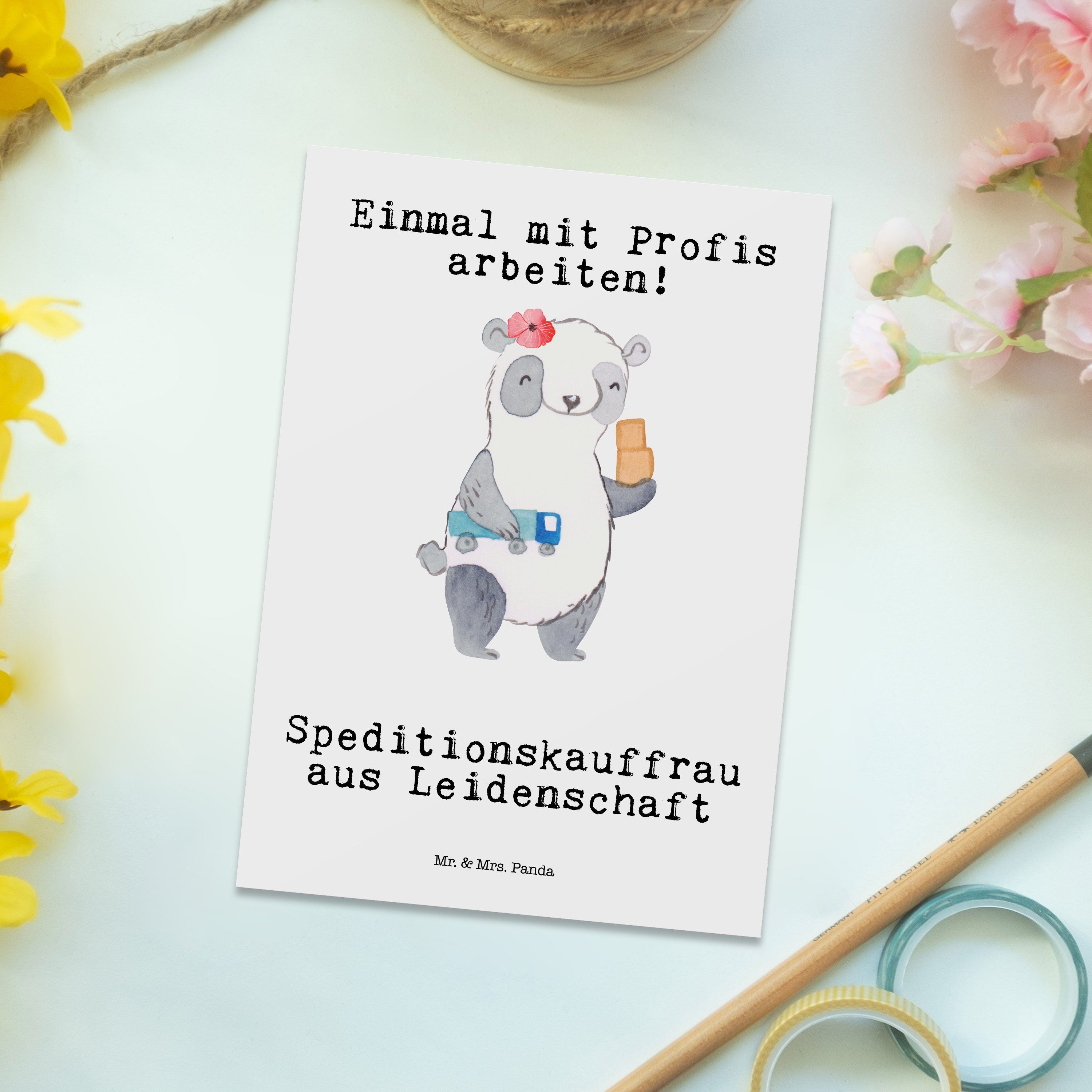 Geburtstagskar Panda - - Leidenschaft aus Postkarte & Mrs. Mr. Weiß Speditionskauffrau Geschenk,