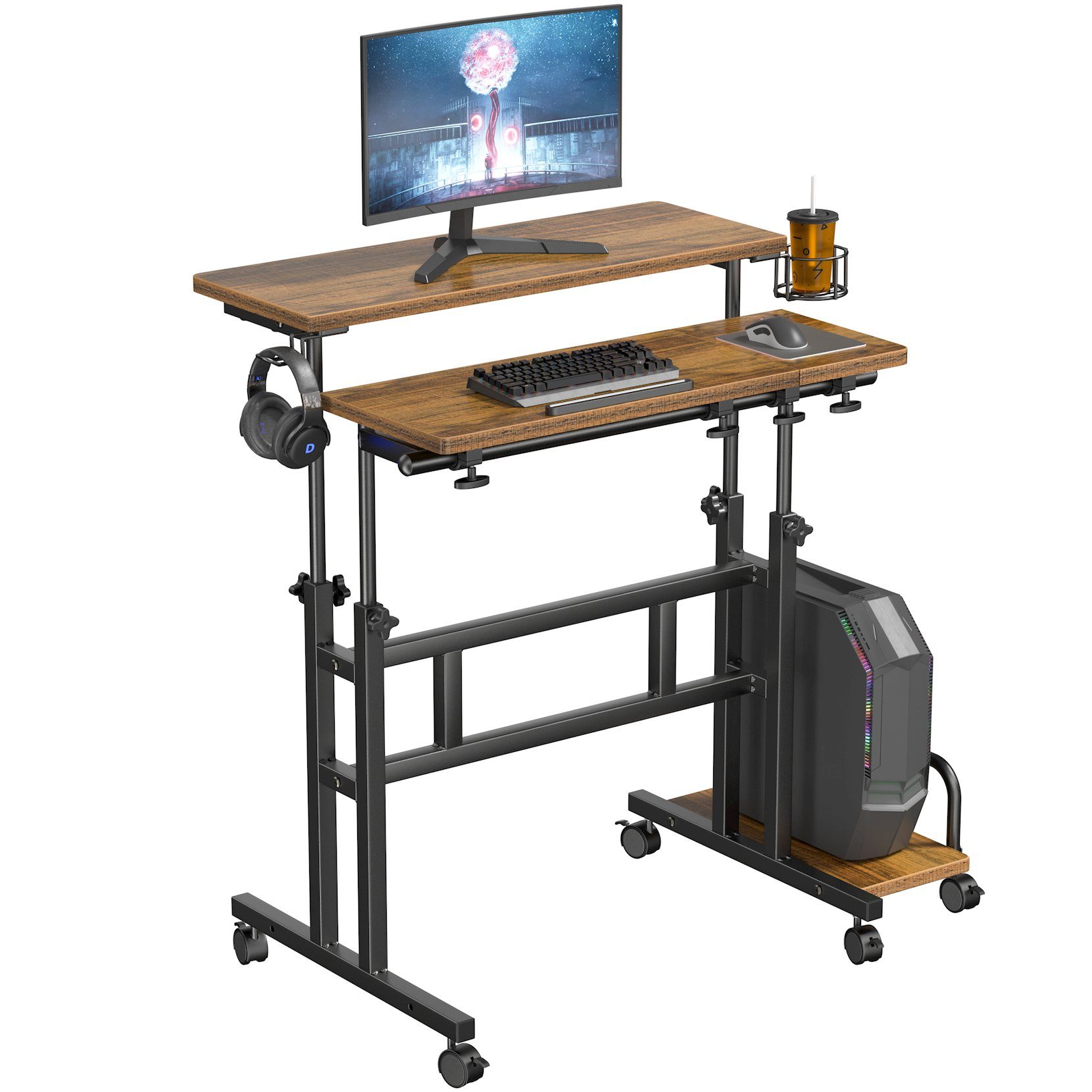 Dripex Computertisch Höhenverstellbarer Stehpult mit Rollen und neigbar Tischplatte