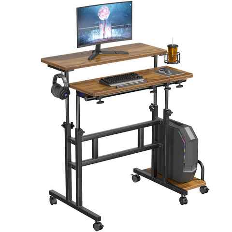 Dripex Computertisch Höhenverstellbarer Stehpult mit Rollen und neigbar Tischplatte