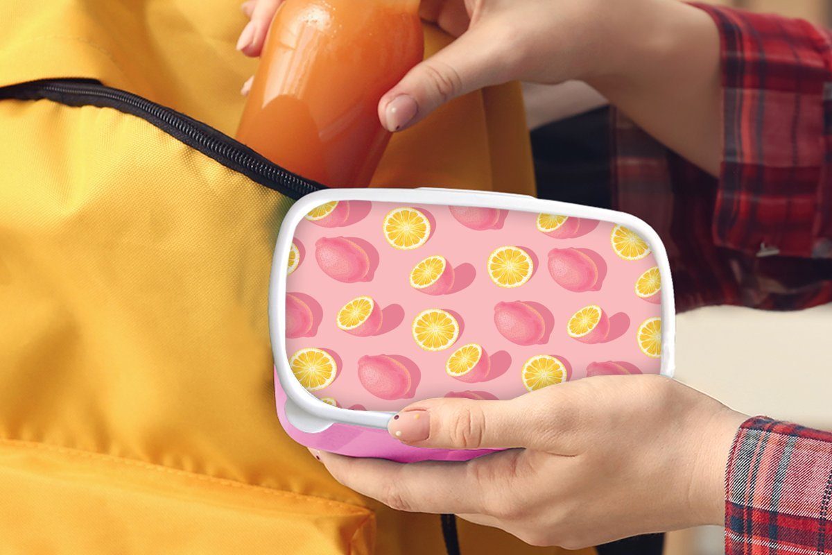MuchoWow Lunchbox Sommer (2-tlg), Brotbox Kunststoff, - für - Zitrone Brotdose Gelb, Snackbox, Kunststoff Erwachsene, - Kinder, Mädchen, Rosa