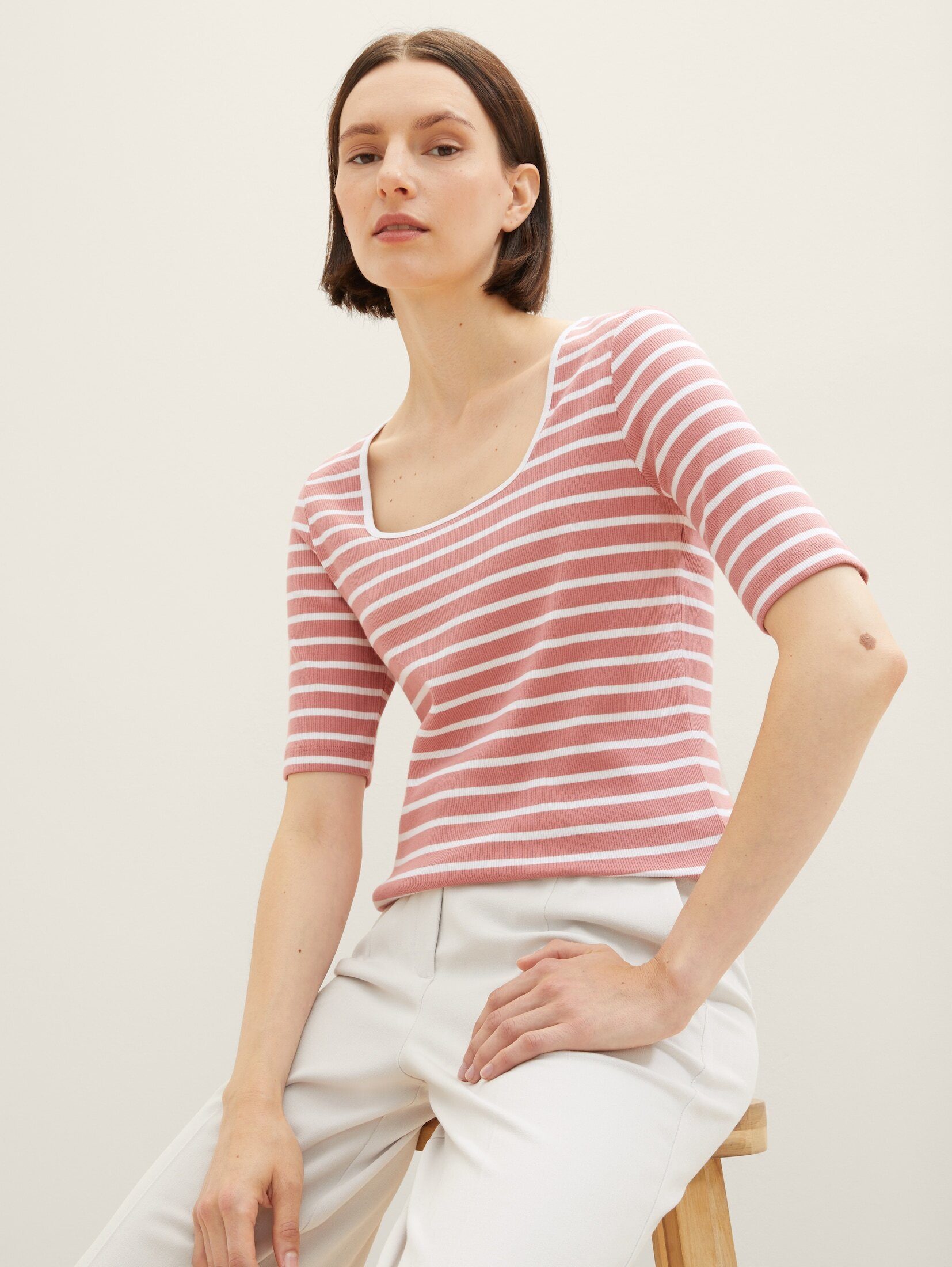 TOM TAILOR stripe T-Shirt rose Shirt offwhite Gestreiftes