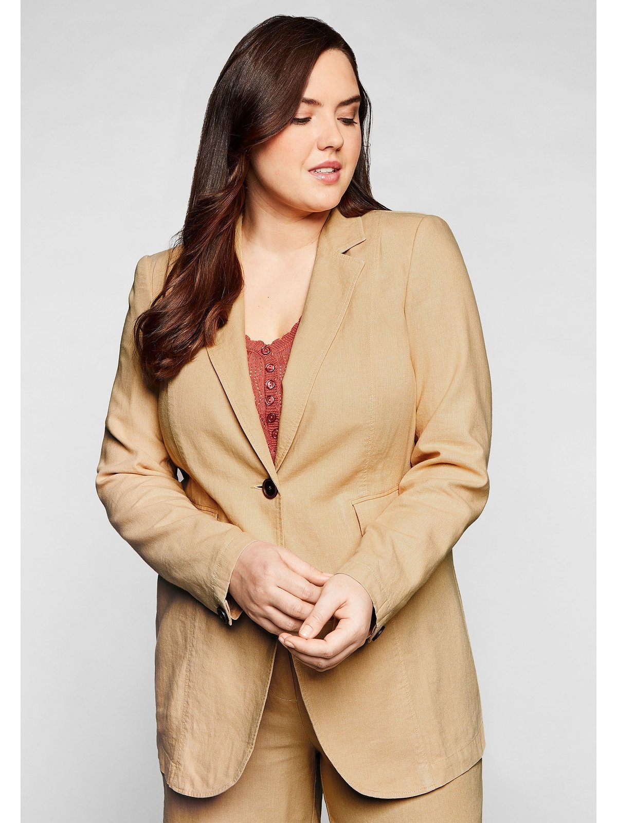 Sheego Jackenblazer Große Größen im Leinen-Mix mit Reverskragen