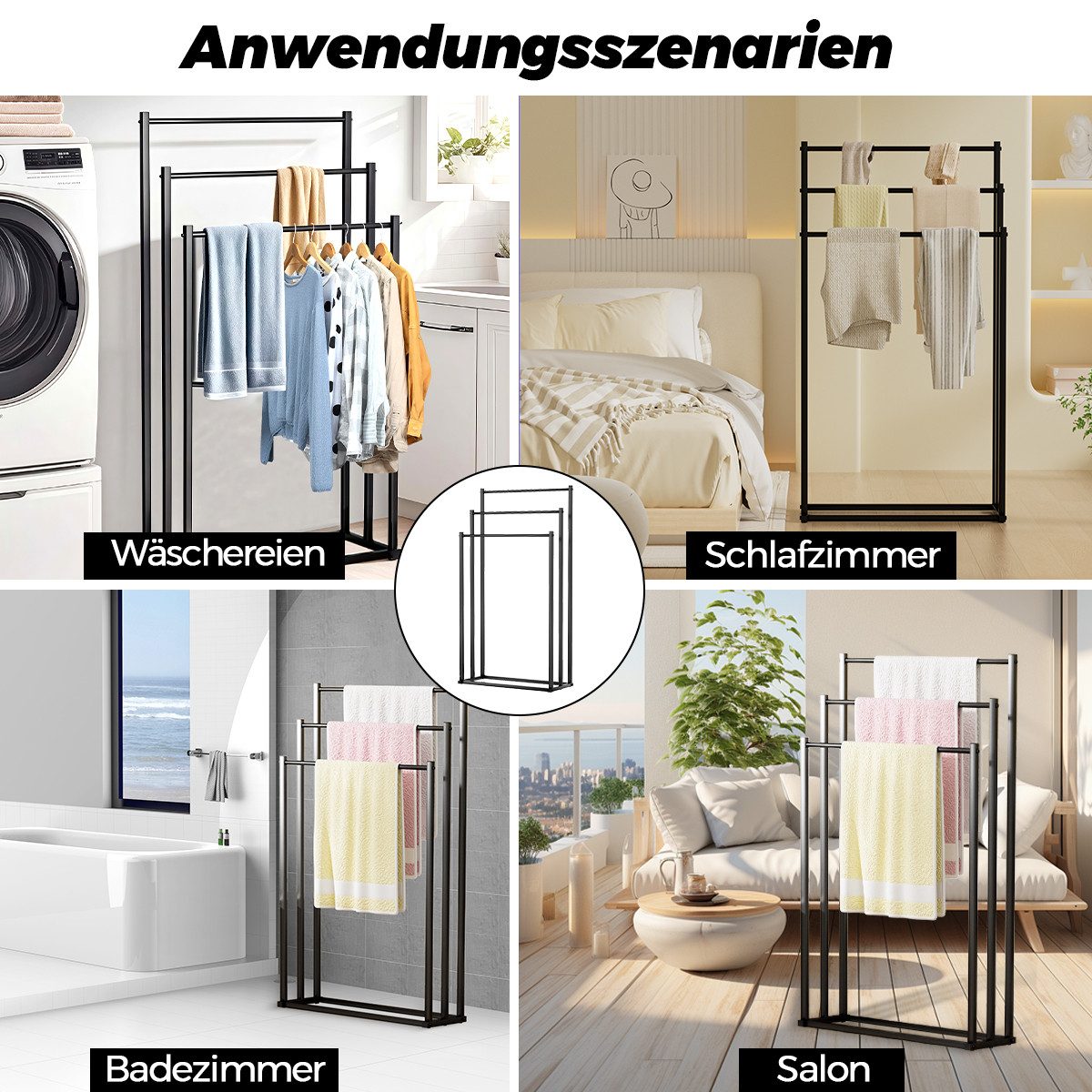 Rhein Beleuchtung Kleiderständer 3-stufiger Handtuchhalter stehend, freistehender Stummer Diener Metall, (Set, 1 St., Für Bad, Schlafzimmer & Waschküche – als K – Bild 4 von 5