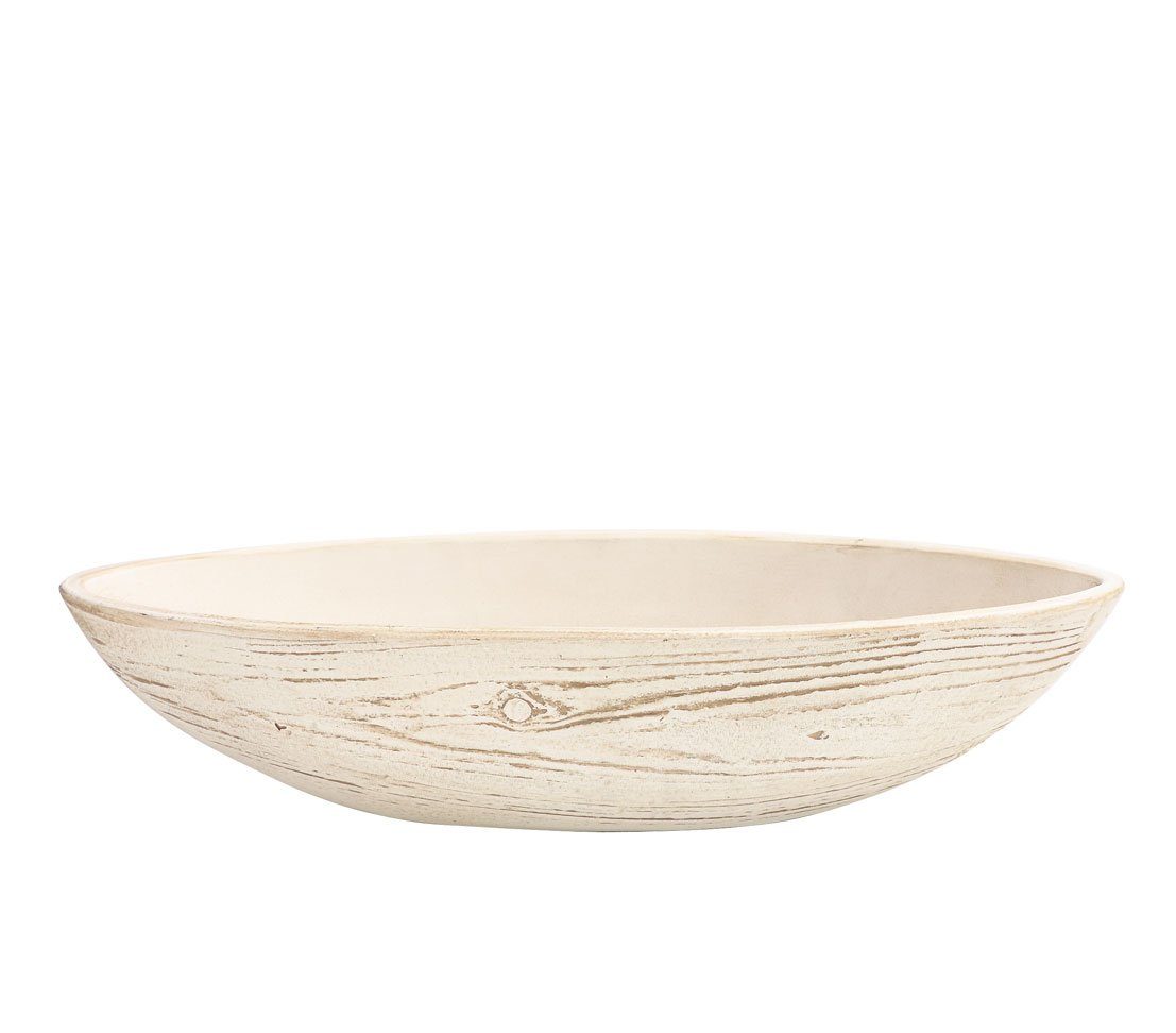 Dehner Übertopf Keramik-Jardiniere Wood, oval, 48 x 14 x 12 cm, handgefertiges Pflanzgefäß Creme