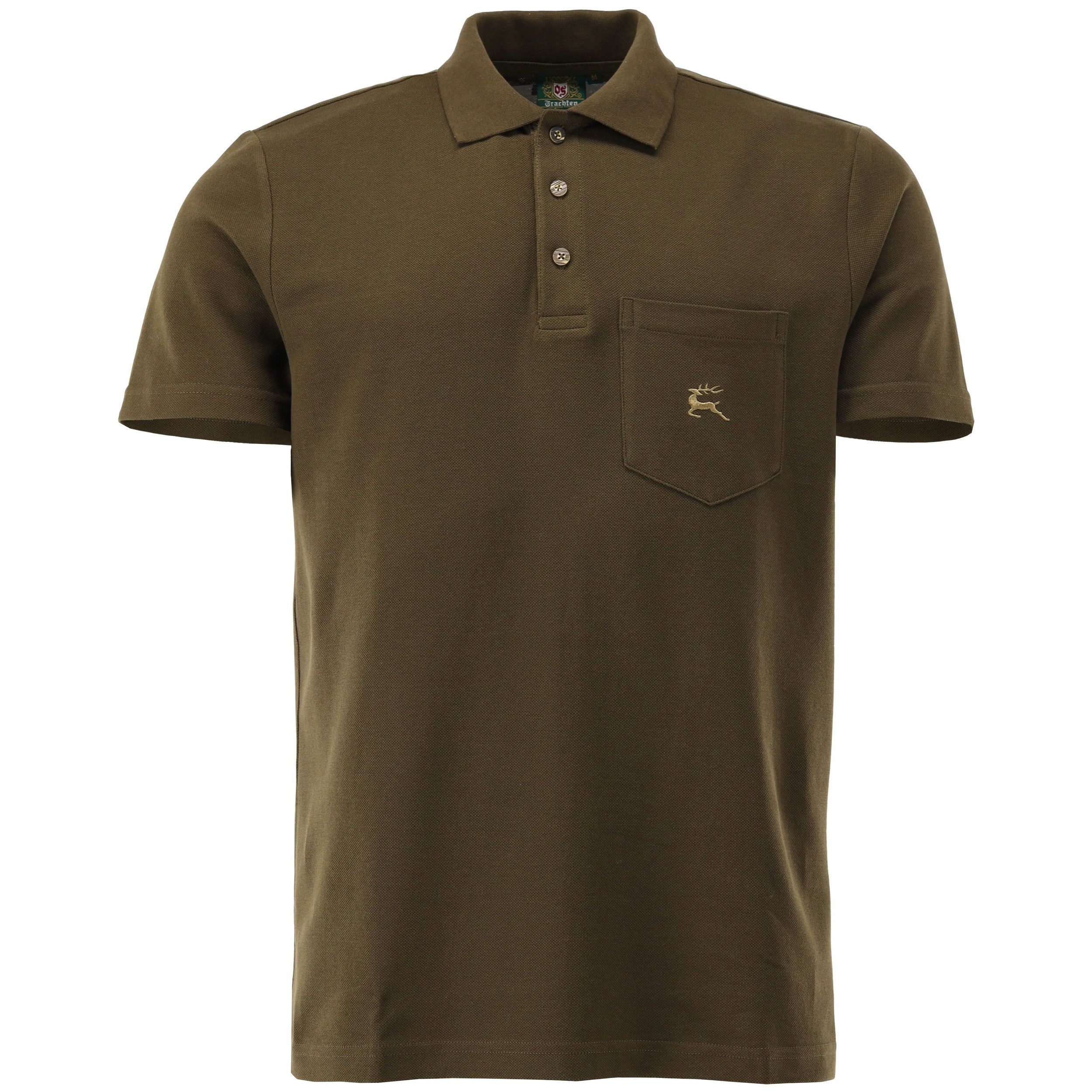 OS Trachten Poloshirt Polo-Shirt "Hirsch" T-Shirt Oliv/grün Brusttasche von günstig online kaufen