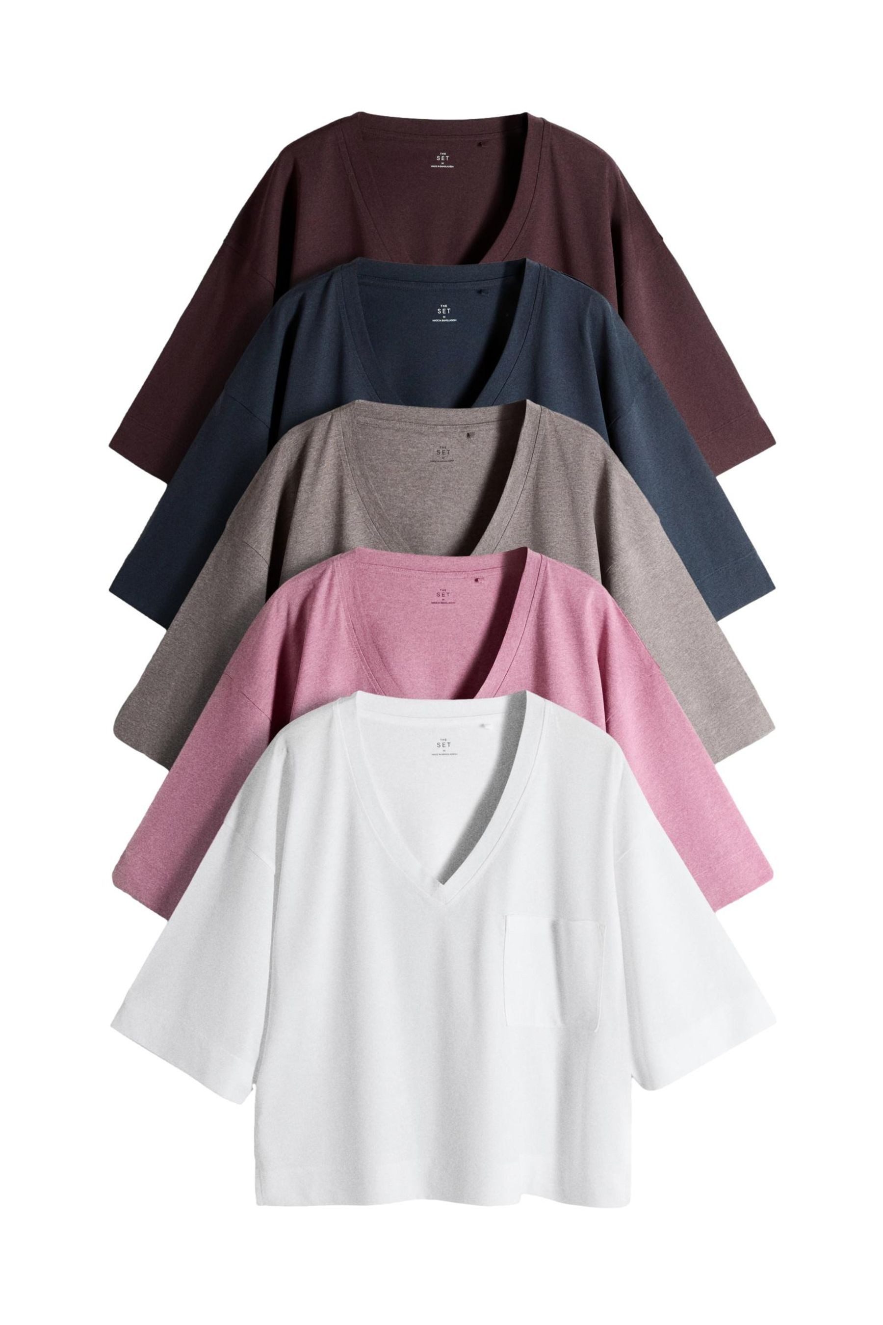 V-Shirt The Set Essentials T-Shirts mit Tasche, 5er-Pack