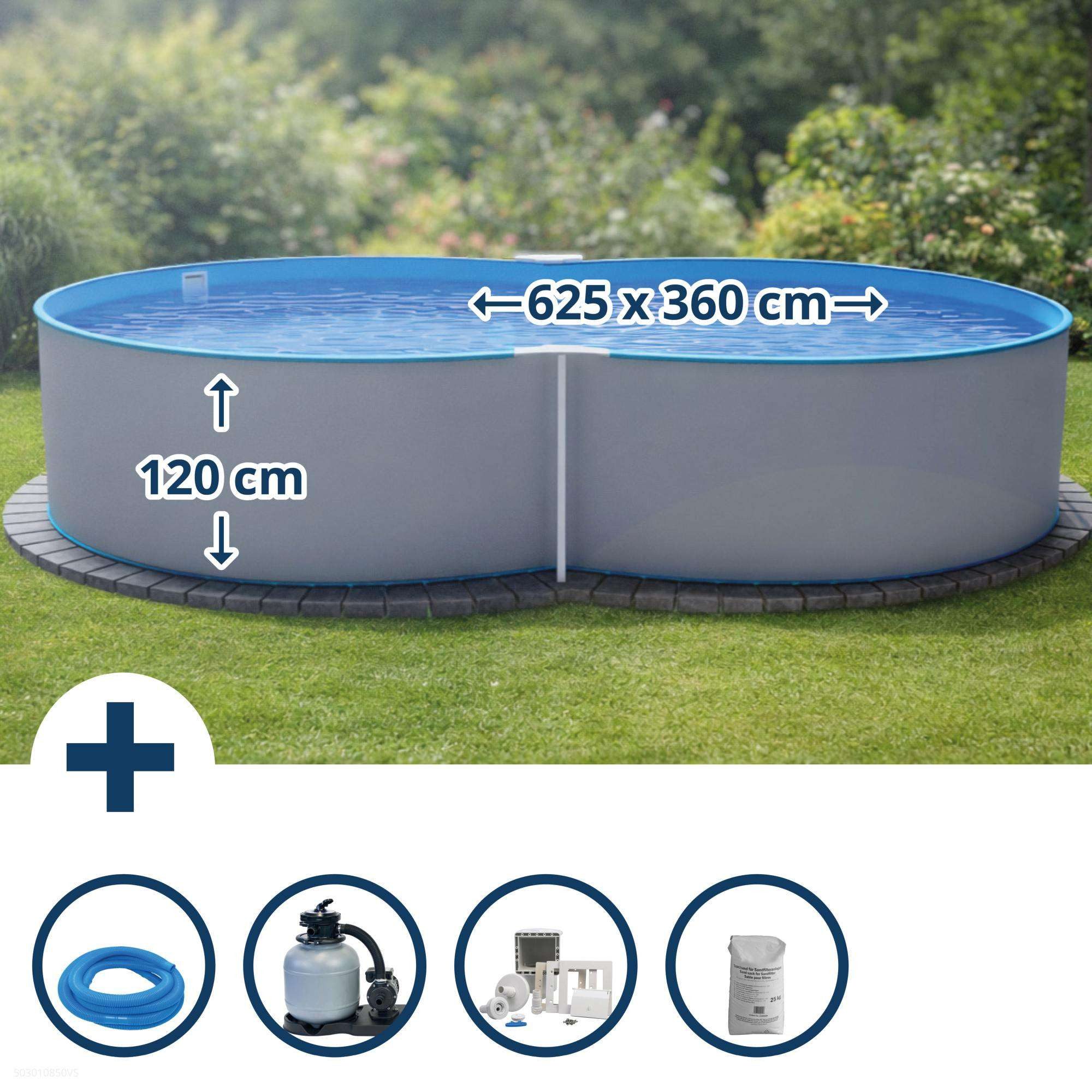 SUMMER FUN Achtformpool Stahlwandpool Set (5-teilig) achtform Colorado 625 (Einzelbecken), verzinkte Stahlwand