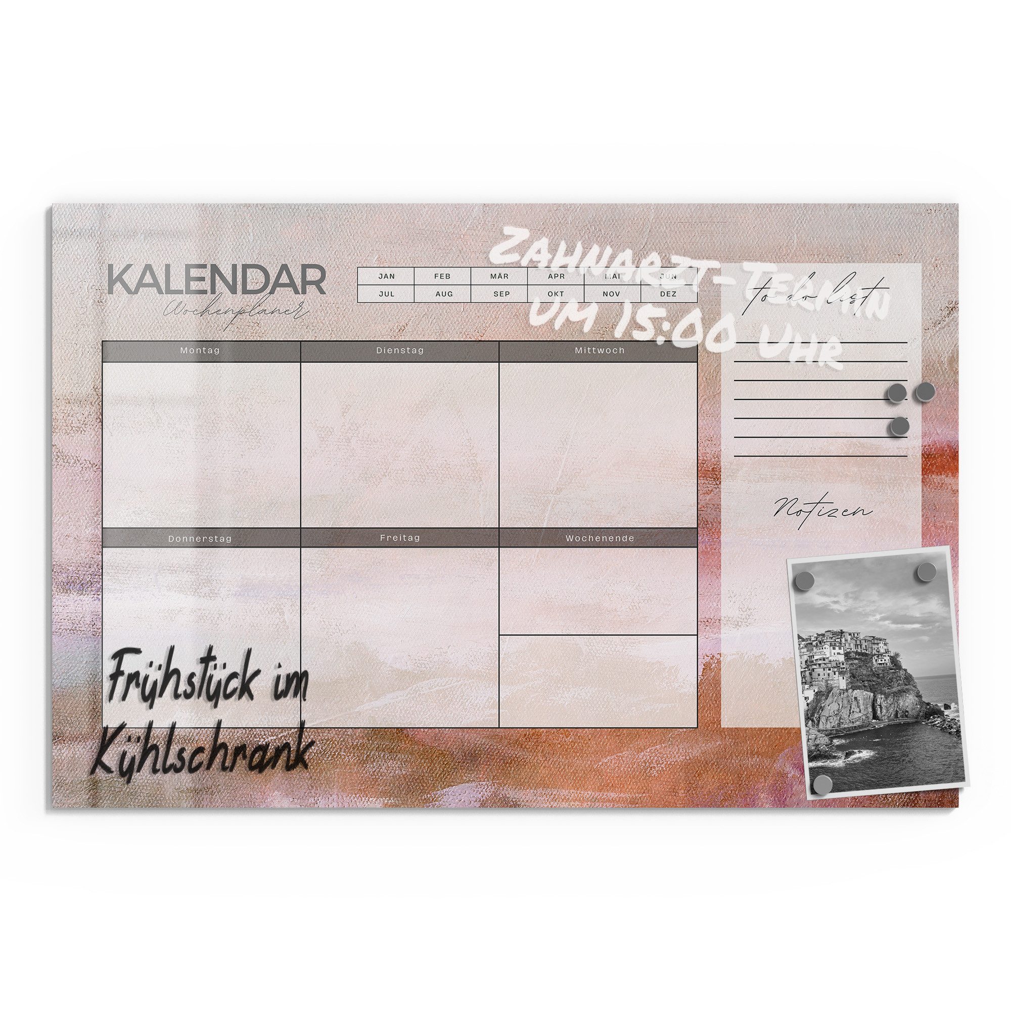 DEQORI Magnettafel 'Wochenplaner Kunst (DE)', Whiteboard Pinnwand beschreibbar