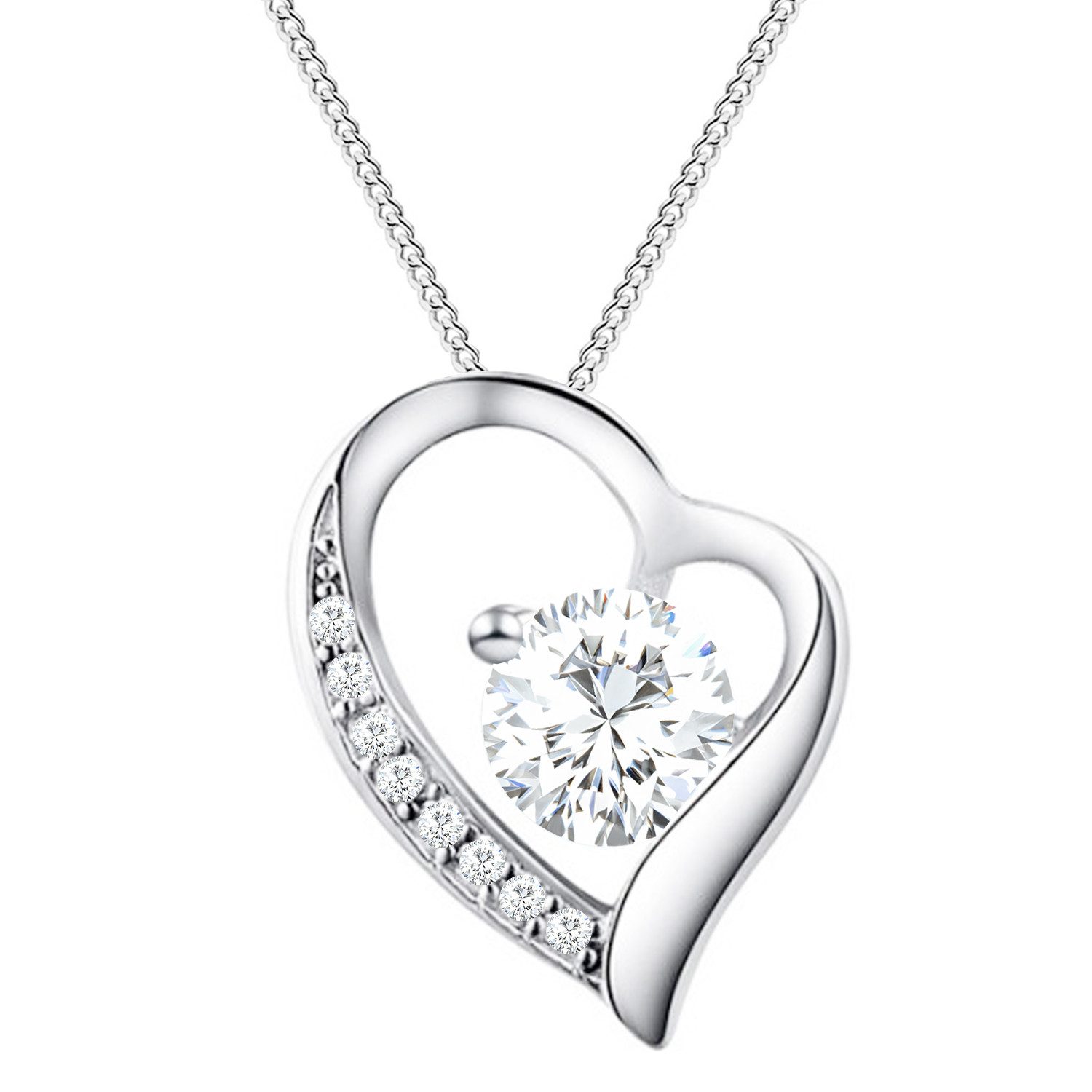 Kette mit Anhänger 925 Silber Halskette Infinity Herz Anhänger Zirkonia Kette Herzanhänge