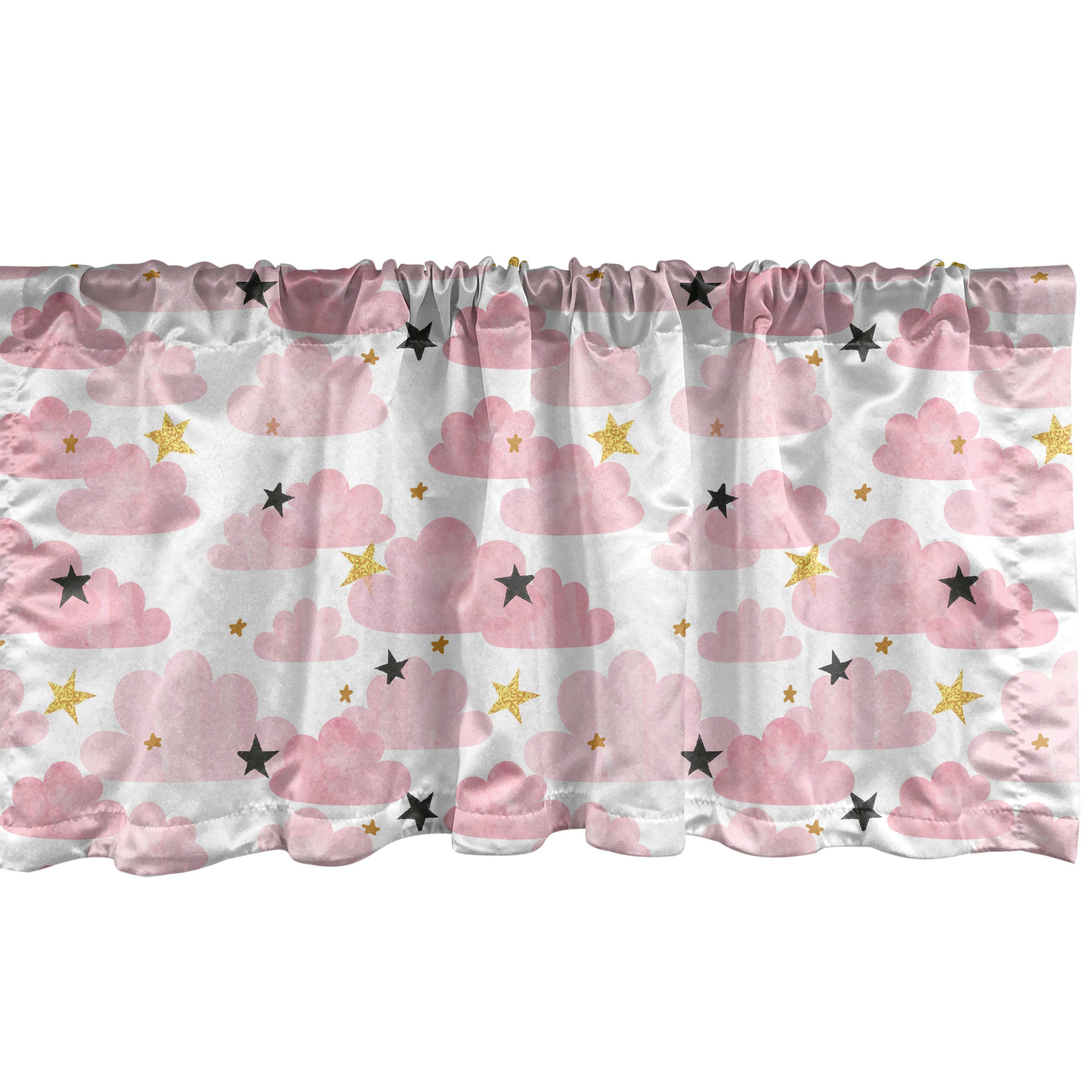 Scheibengardine Vorhang Volant für Küche Schlafzimmer Dekor mit Stangentasche, Abakuhaus, Microfaser, Wolke Muster der Sterne und Wolken