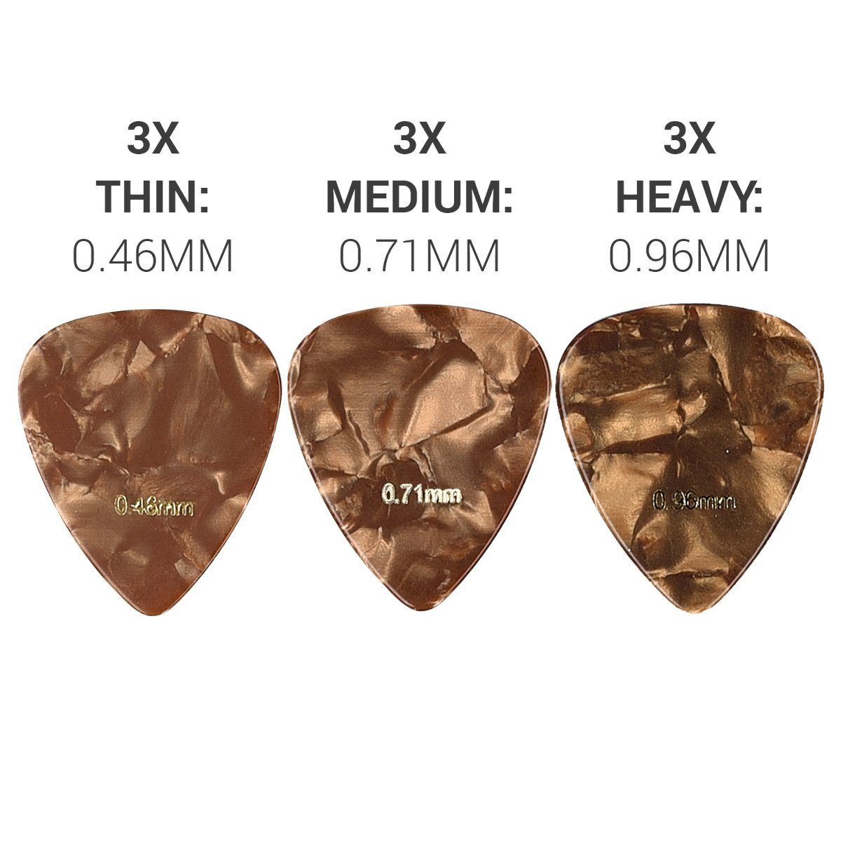 kwmobile Plektrum Plektrum-Set für akustische & E-Gitarre - 9 Stk. - 3 Stärken, 9x Plektrum