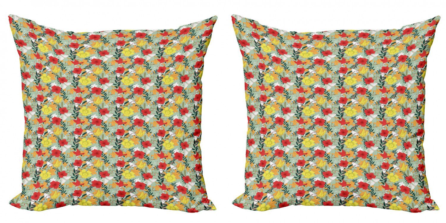 Kissenbezüge Modern Accent Doppelseitiger Digitaldruck, Abakuhaus (2 Stück), Tropisch Jungle Blüten Hibiscus