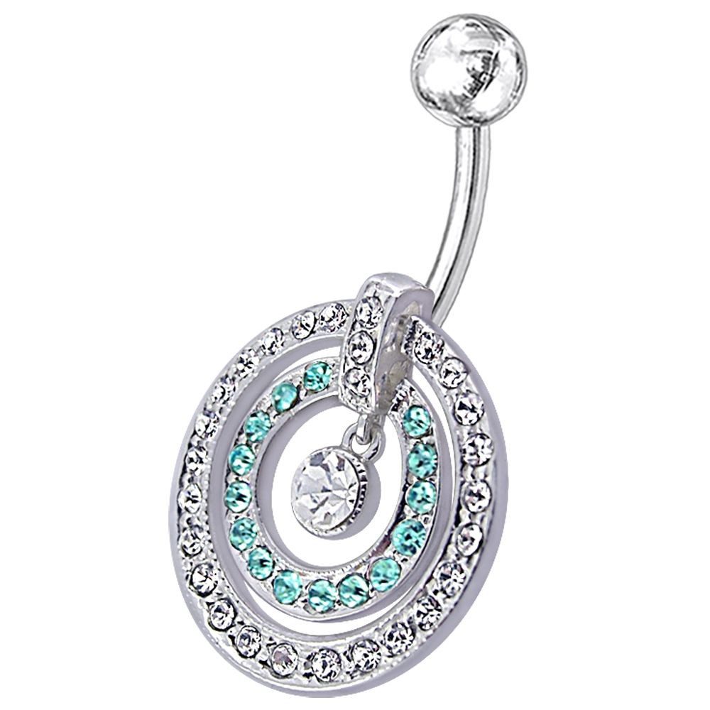 Karisma Schmuck Bauchnabelpiercing Silber 925 2 Kreisen mit Charm Nabel Stecker Zirkonia
