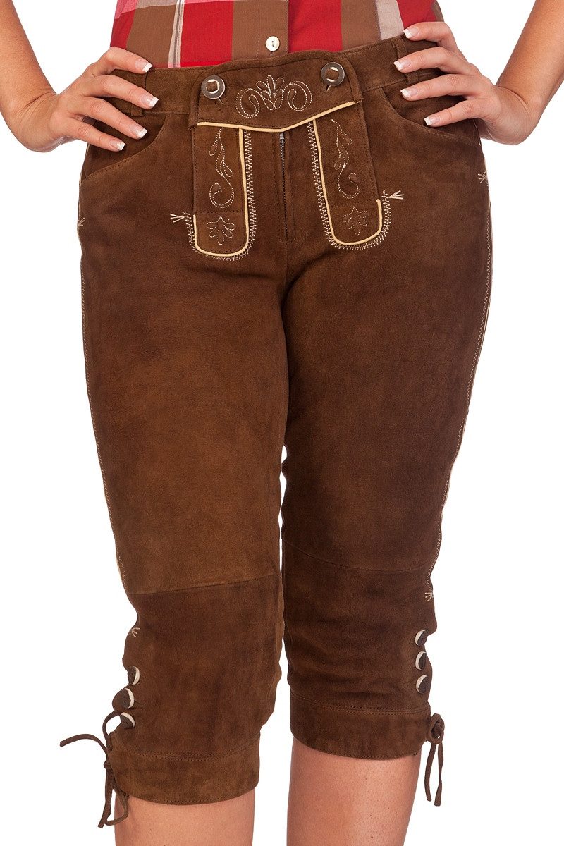Lederhose Trachtenlederhose Damen - ZITRONE - braun