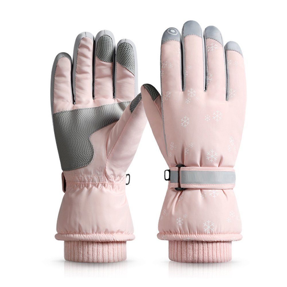Blusmart Skihandschuhe Winter-Schneeflocken-Druck-Sporthandschuhe, Wasserdichte pink