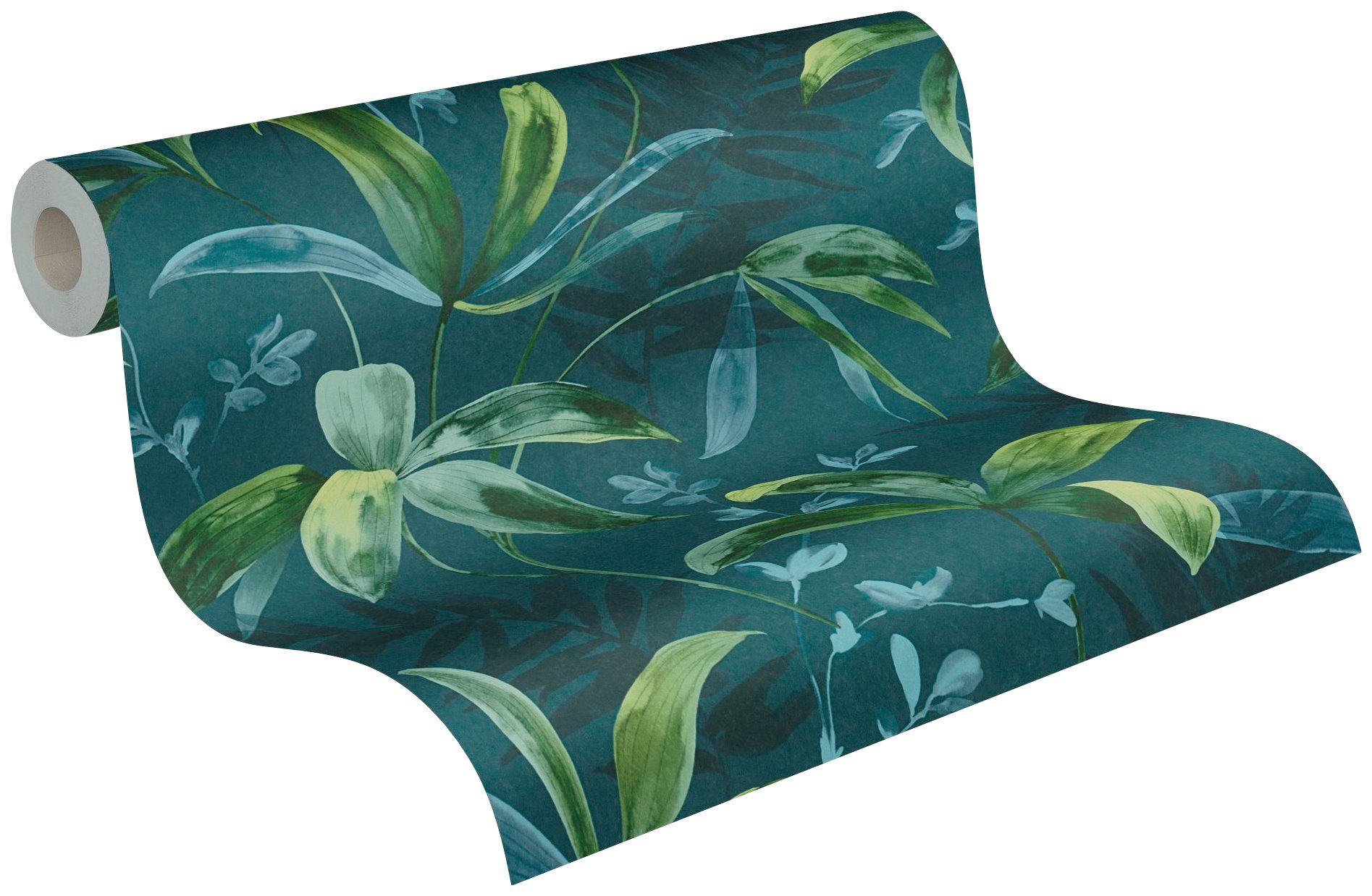 botanisch, Vliestapete floral, Paper glatt, Tapete Palmentapete tropisch, Jungle Chic, blau/grün Dschungel Architects