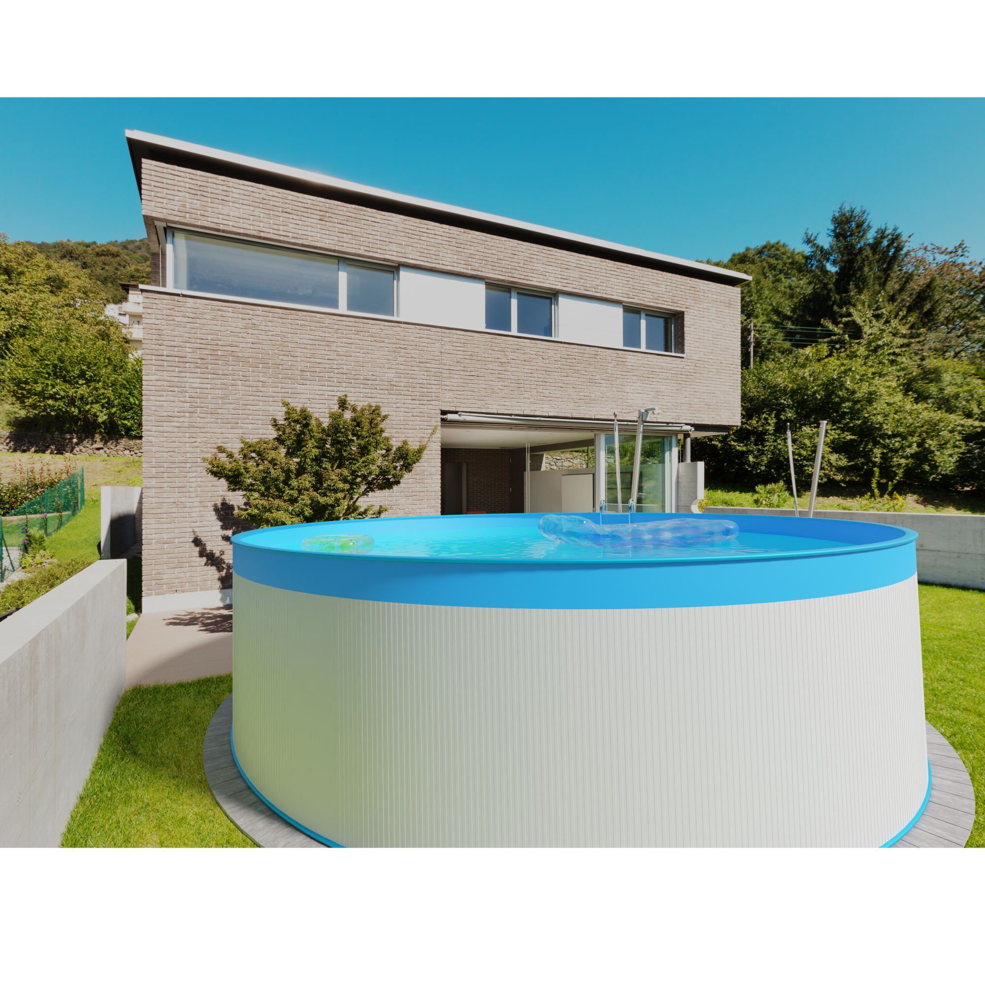 Planet Pool Rundpool Stahlwandpool rund Größe wählbar, 90 cm tief, Stah (Einzelbecken, 1-tlg), verzinkte Stahlwand