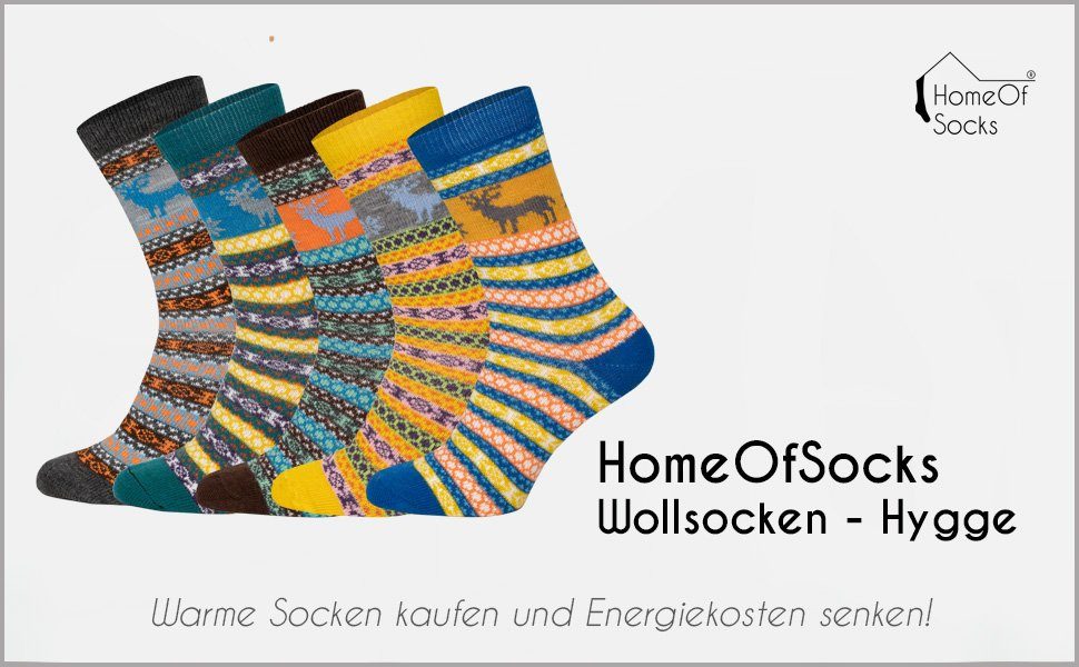 HomeOfSocks Socken 2er Norwegersocken Elch Wolle Pack Für Norweger Zehennaht Druckarmer mit Bunten Herren Fröhlich Mustern Damen Braun/Blau Wollsocken Und Elch Hygge