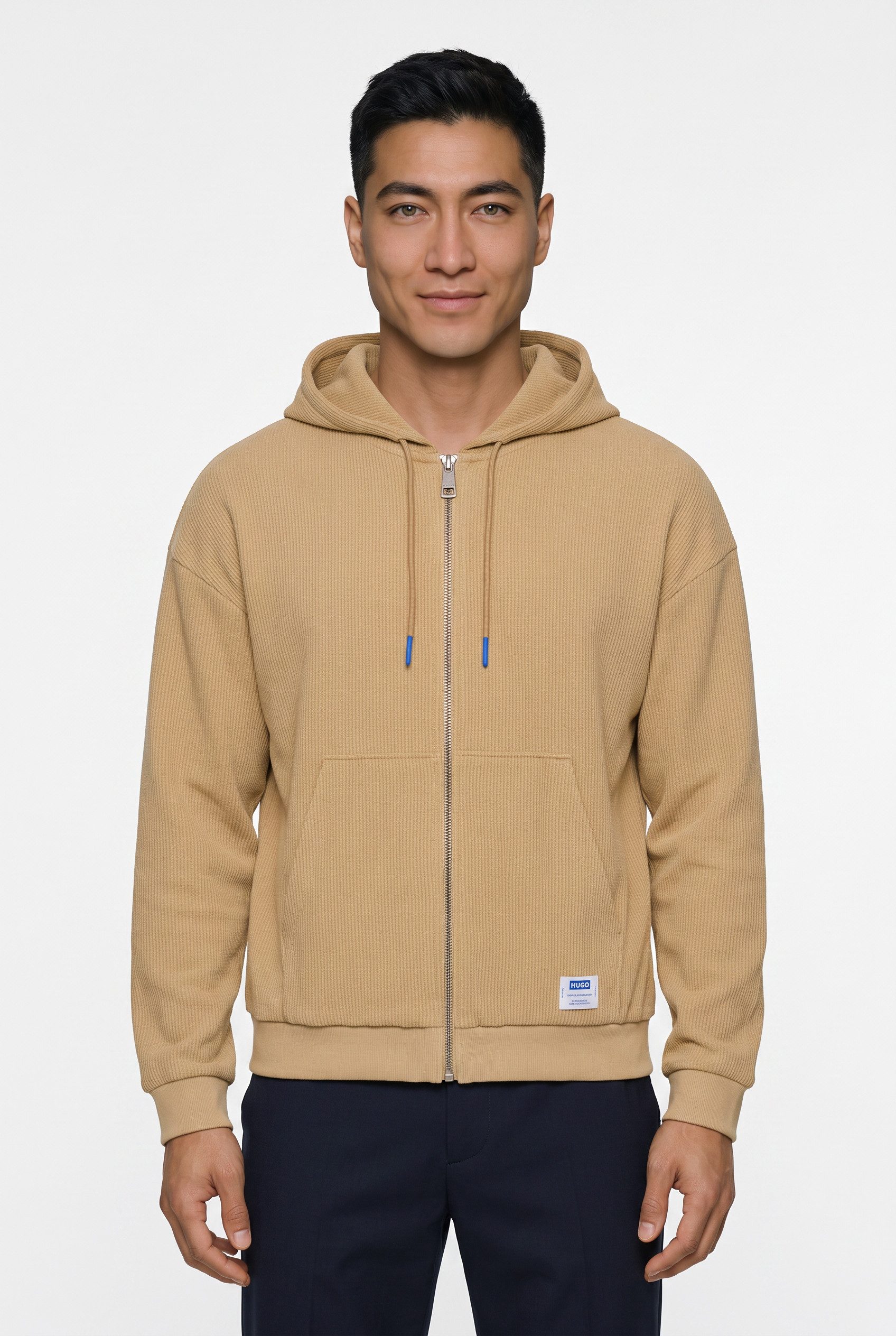 HUGO Sweatjacke Nuwahood in Waffelstruktur, Loose Fit