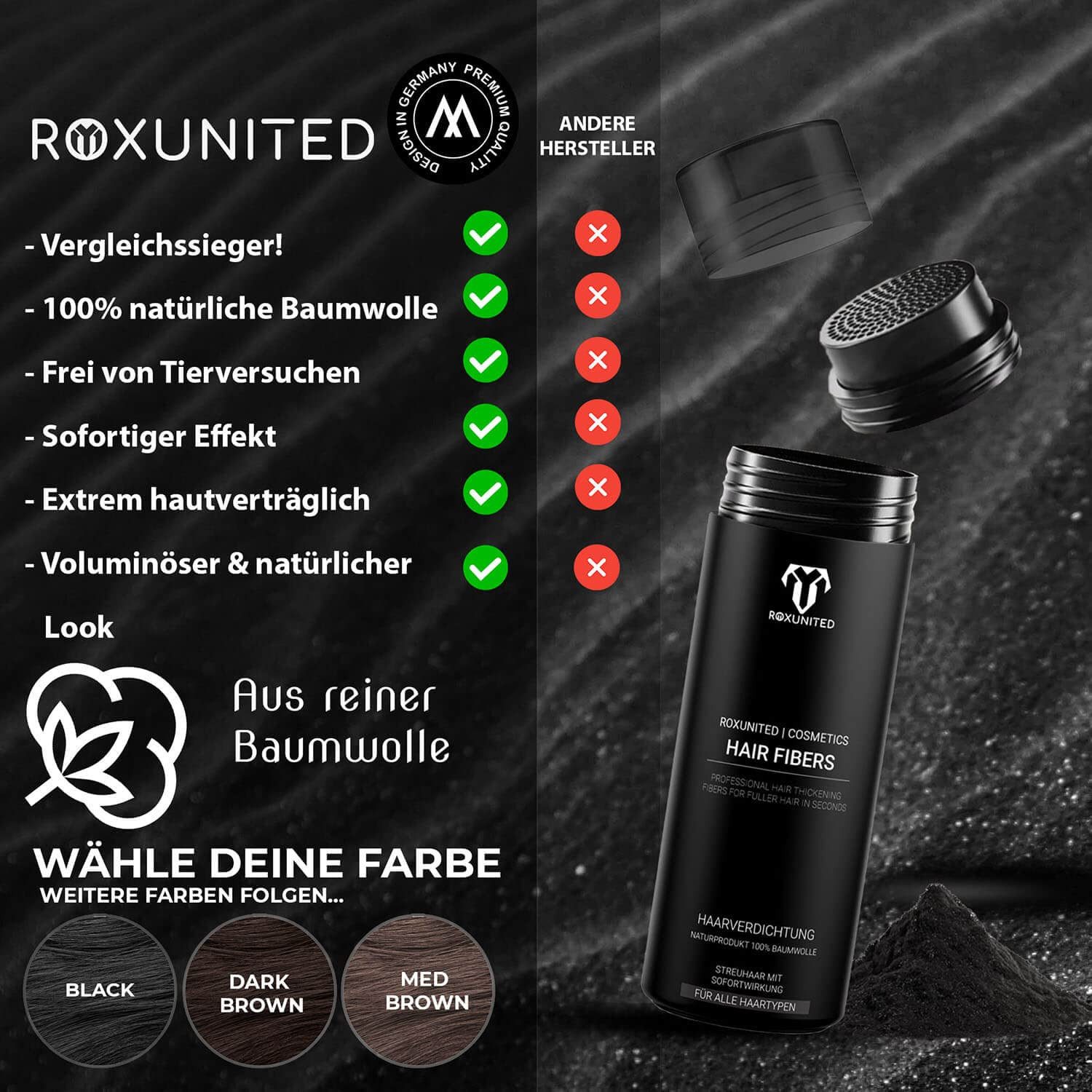ROXUNITED Haarpuder [Vergleichssieger 2026] Streuhaar Haarpuder zur Haarverdichtung, 1-tlg.