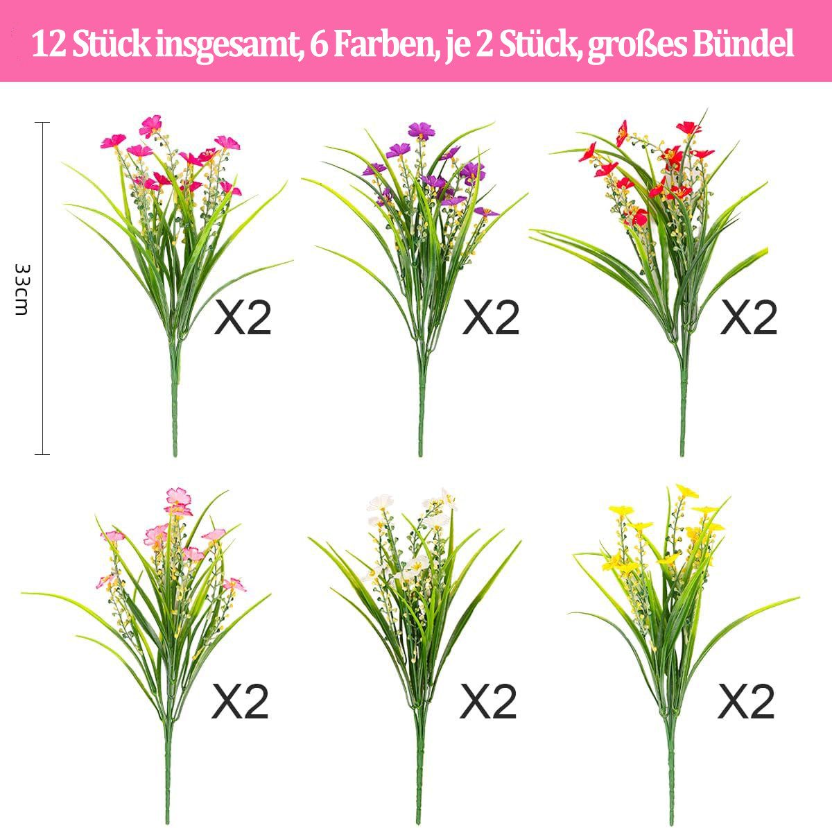 Kunstblumenstrauß 3 Bündel Blumen Geranie Blumen, Dekoration künstliche Fau günstig online kaufen