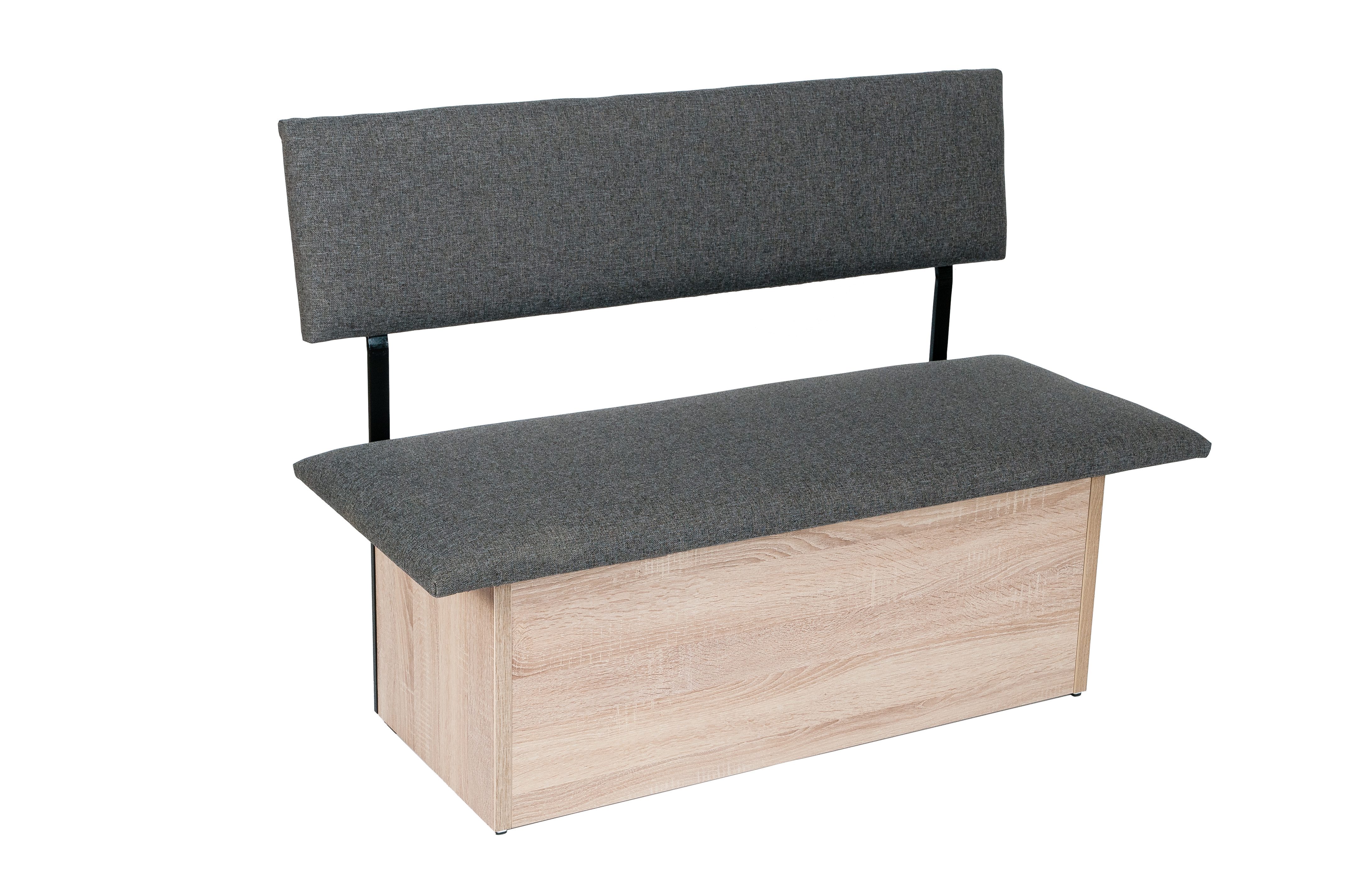 kundler home Sitzbank mit Truhe, Sitz und Lehne gepolstert, L125cm, Eiche Premiumdekor