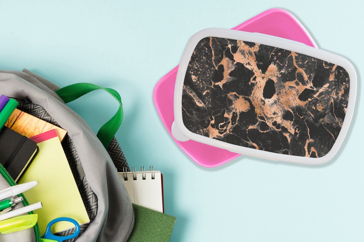 MuchoWow Lunchbox Marmor - Stein - Snackbox, rosa (2-tlg), Mädchen, Luxus, Erwachsene, Kunststoff, für Brotbox Kunststoff Brotdose Kinder
