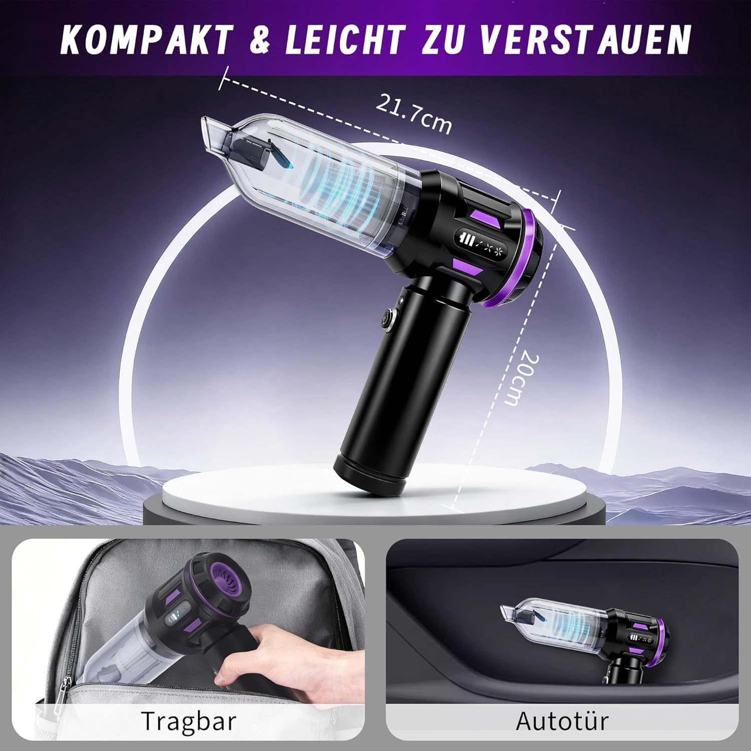 Nettlife Akku-Handstaubsauger kabellos Mini 25000Pa starker Akku bürstenloser Motor 4-in-1, 3 Stufen Tragbarer Staubsauger für PKW Wohnmobil Camping Treppen Sofa