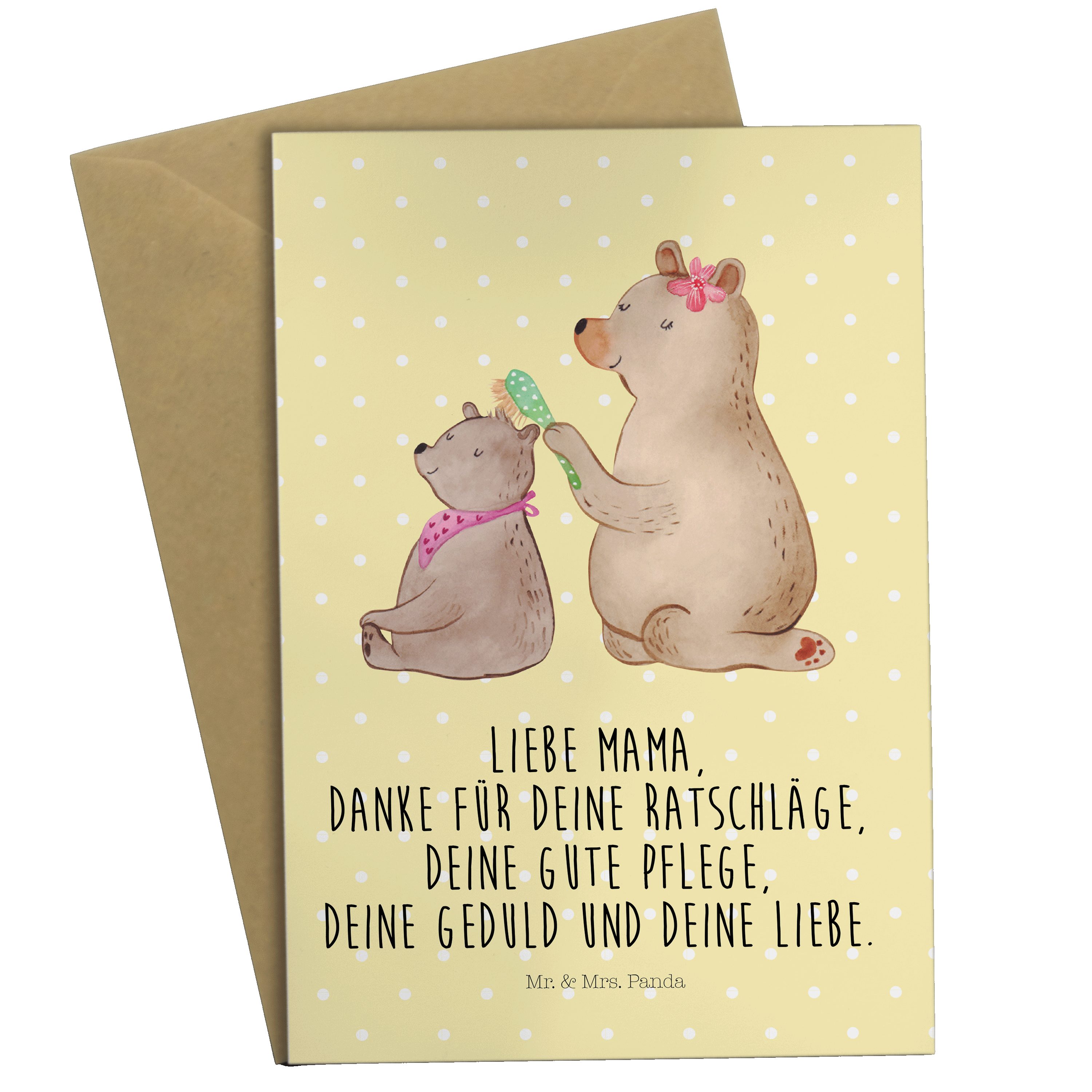 Mr. & Mrs. Panda Grußkarte Bär mit Kind - Gelb Pastell - Geschenk, Schwester, Tochter, Muttertag