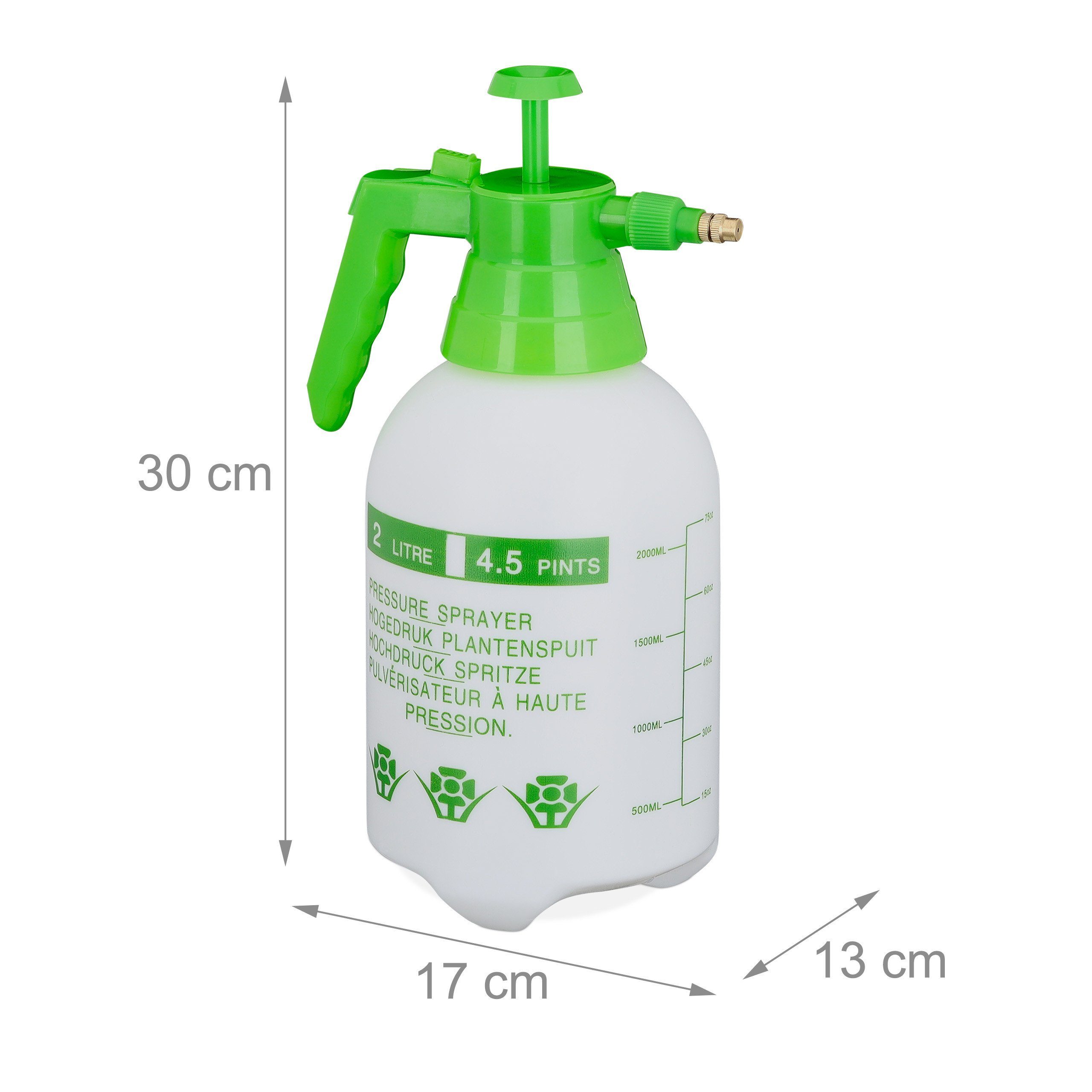 relaxdays Drucksprühgerät Drucksprüher 2 Liter grün, (1-tlg) – Bild 4 von 5