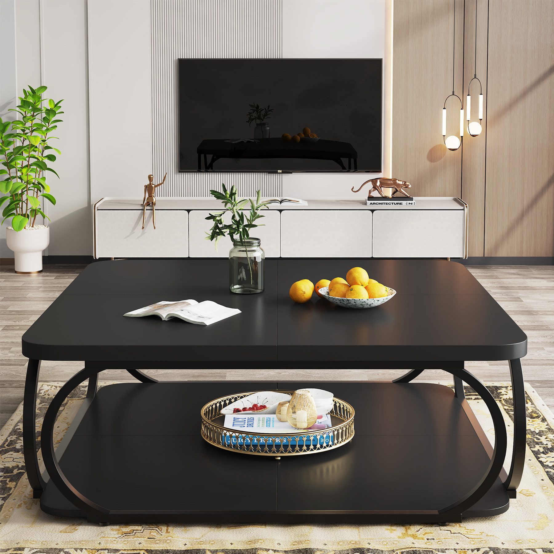 Tribesigns Couchtisch 100 x 100 x 50 cm Quadratischer Sofatisch, flacher Wohnzimmertisch