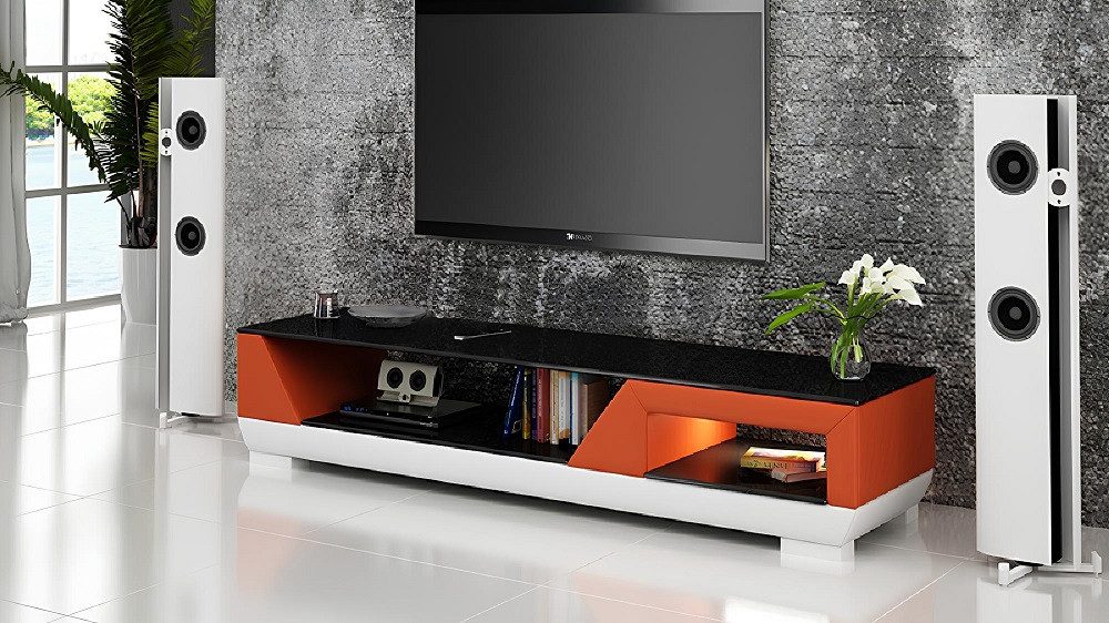 Xlmoebel Lowboard TV-Sideboard aus Leder und Glas mit LED-Beleuchtung (Sideboard, Sideboard), Hergestellt in Europa