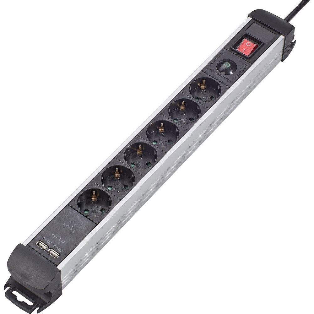 Renkforce Renkforce 815A-CMB-SUSB Steckdosenleiste mit Schalter 6fach Schwarz, S Steckdosenleiste (Kabellänge 1.50 m)