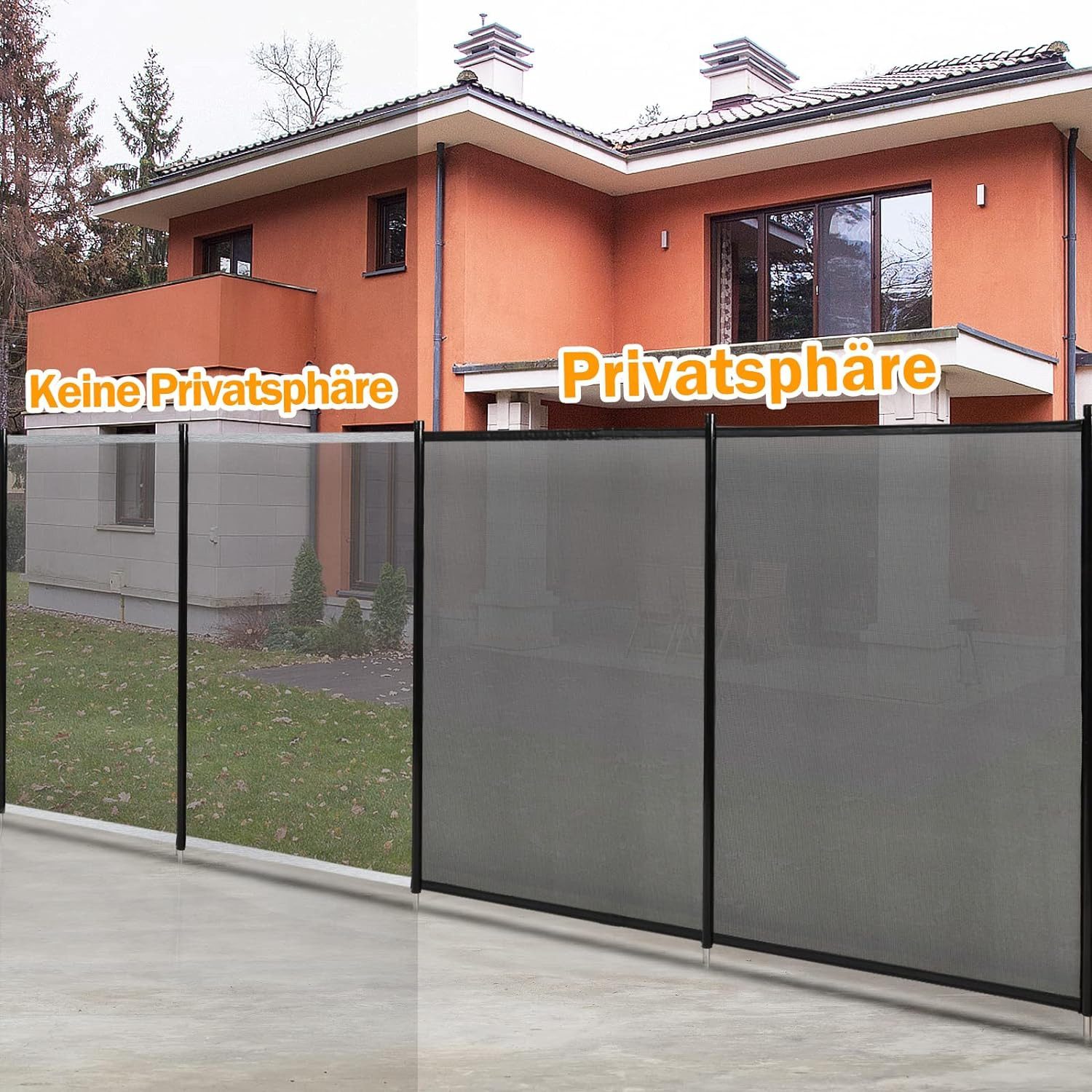 KOMFOTTEU Teichzaun Poolzaun Schutzzaun Zaunsichtschutz faltbar, 360x125cm,schwarz
