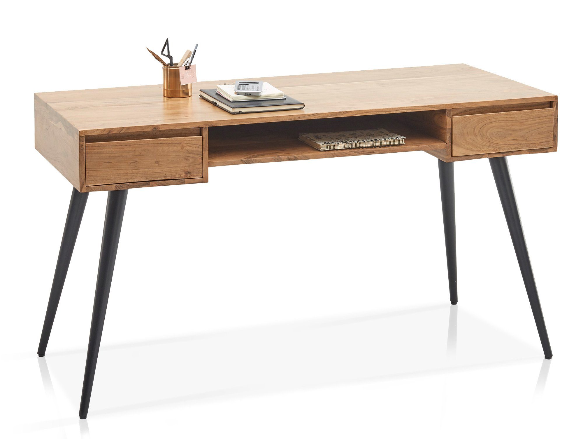 Moebel-Eins Schreibtisch, STEV Schreibtisch, Massivholz/Metall, Material Akazie/Schwarz