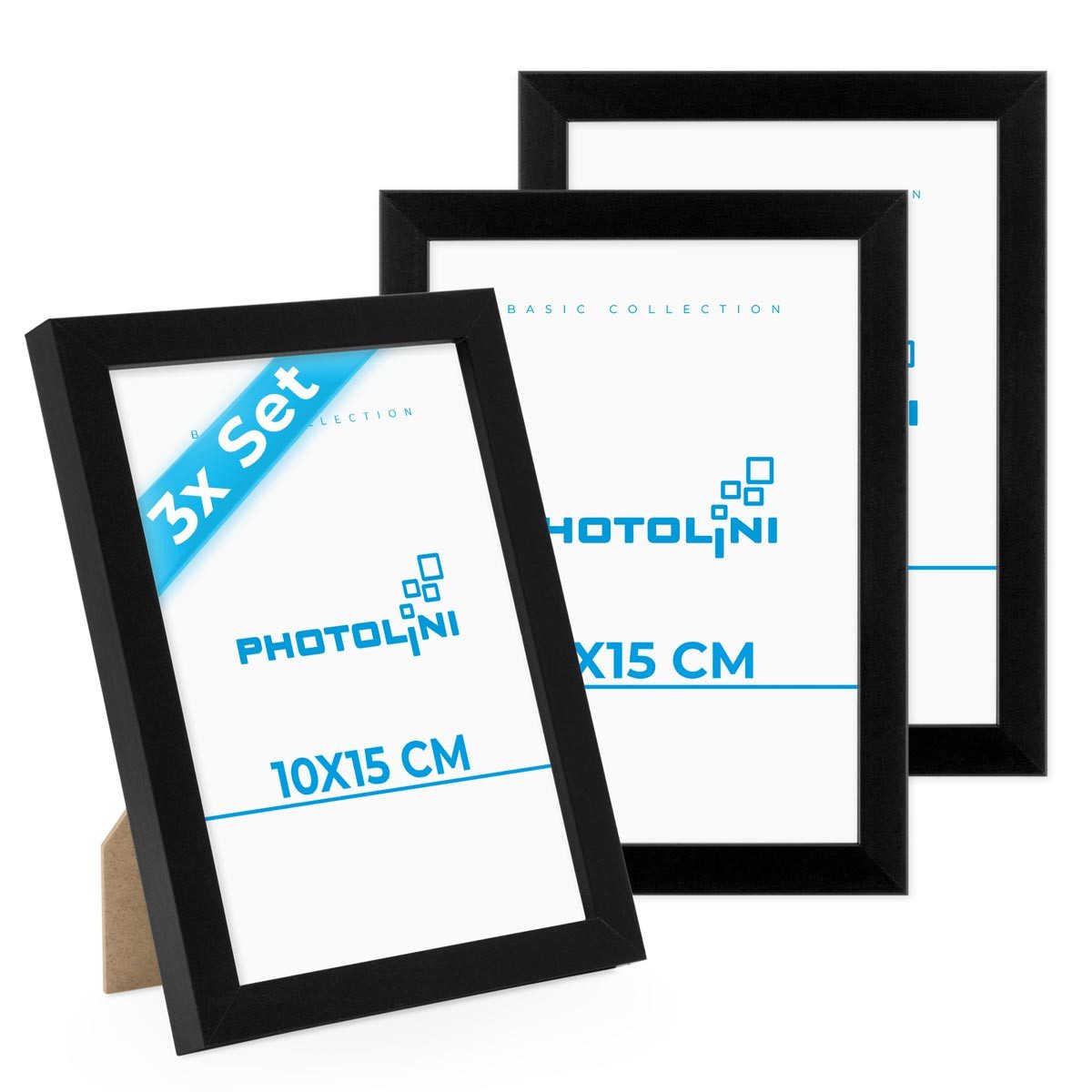 PHOTOLINI Bilderrahmen 3er Set modern mit bruchsicherem Acrylglas, Holz MDF, Fotos & Poster, für 3 Bilder (3er Set), Posterrahmen 10x15 cm zum Aufhängen & Aufstellen