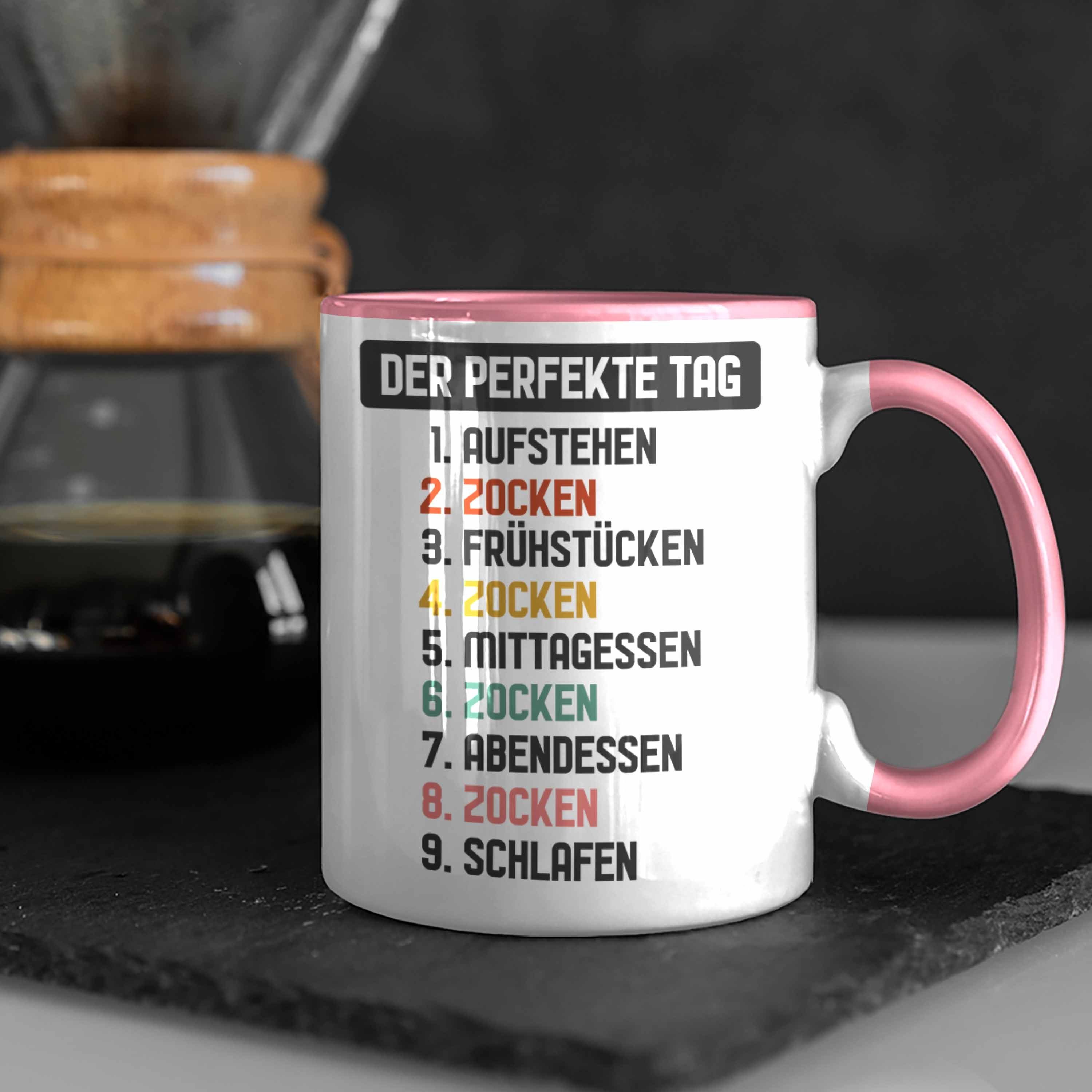 Rosa - Trendation Perfekte Der Tasse Gaming Zocker Geschenk mit Jungs Gamer Junge Tasse Spruch Trendation Tag Kaffeetasse