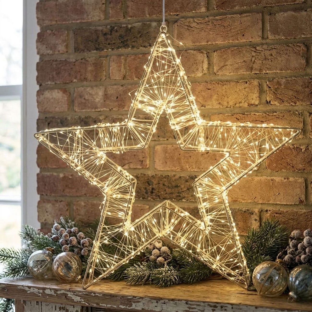 X-Mas art collection LED-Dekofigur LED Weihnachtsstern 50cm Drahtgeflecht 860 LEDs Warmweiß Timer IP44, 5m Zuleitung, Leistung 31–34 V, max. 6 W, Timer-Steuerung