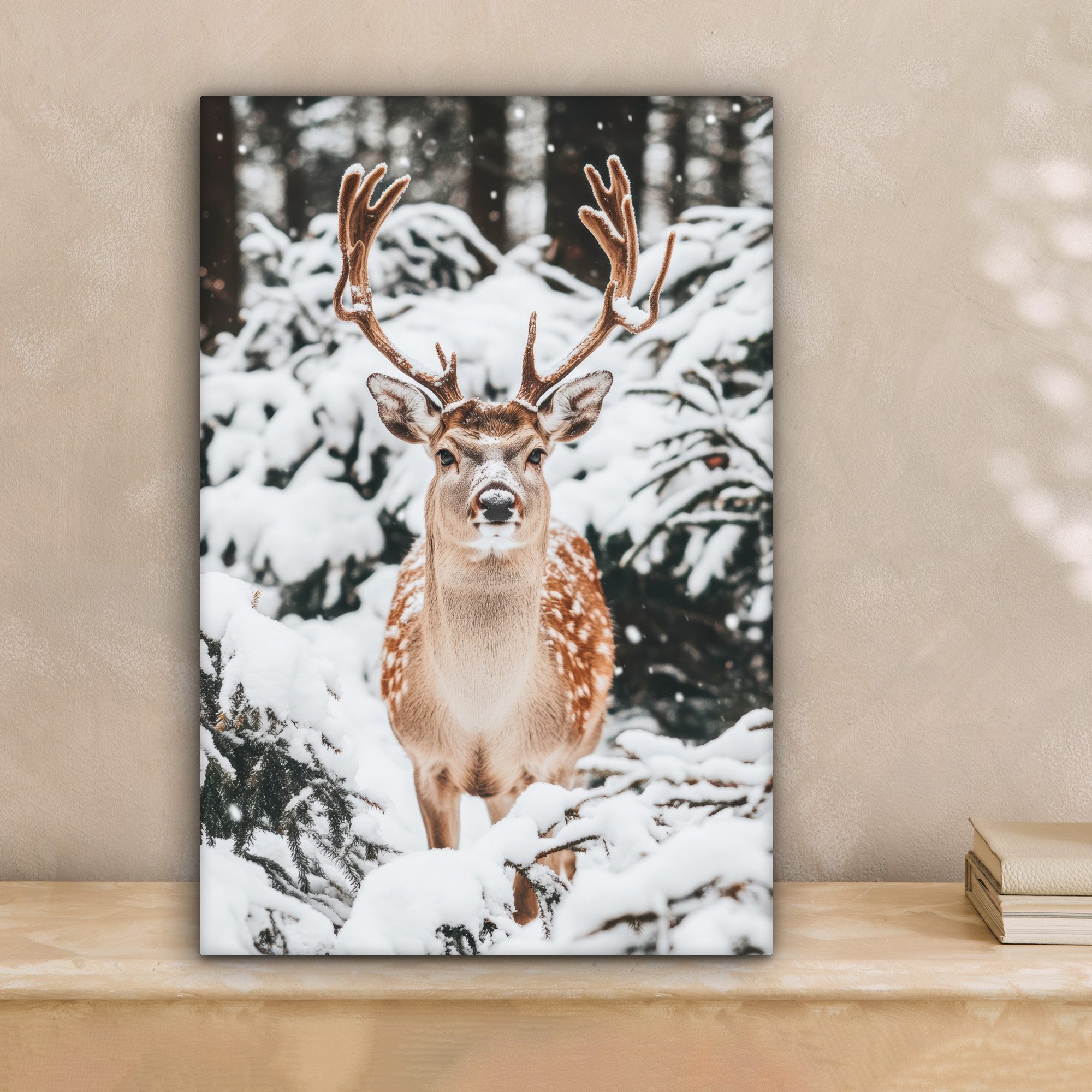 OneMillionCanvasses® Leinwandbild Hirsche - Schnee - günstig online kaufen