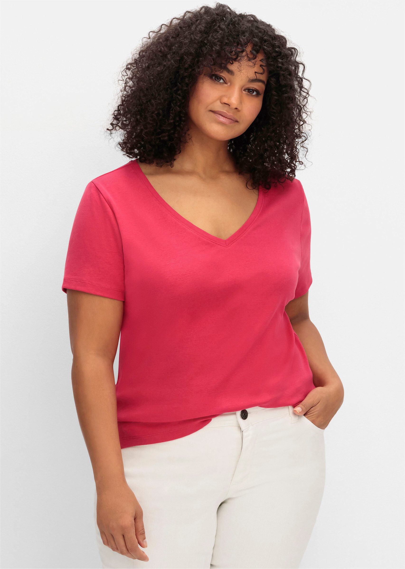 Sheego T-Shirt T-Shirt Kurzarm mit V-Ausschnitt – Bild 5 von 5