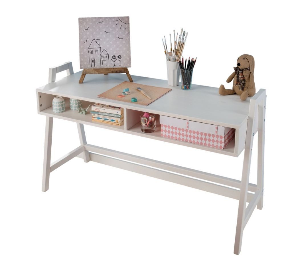 Main Möbel Schreibtisch Schreibtisch 126x50cm höhenverstellbar "Jasmin" Kiefer massiv weiß