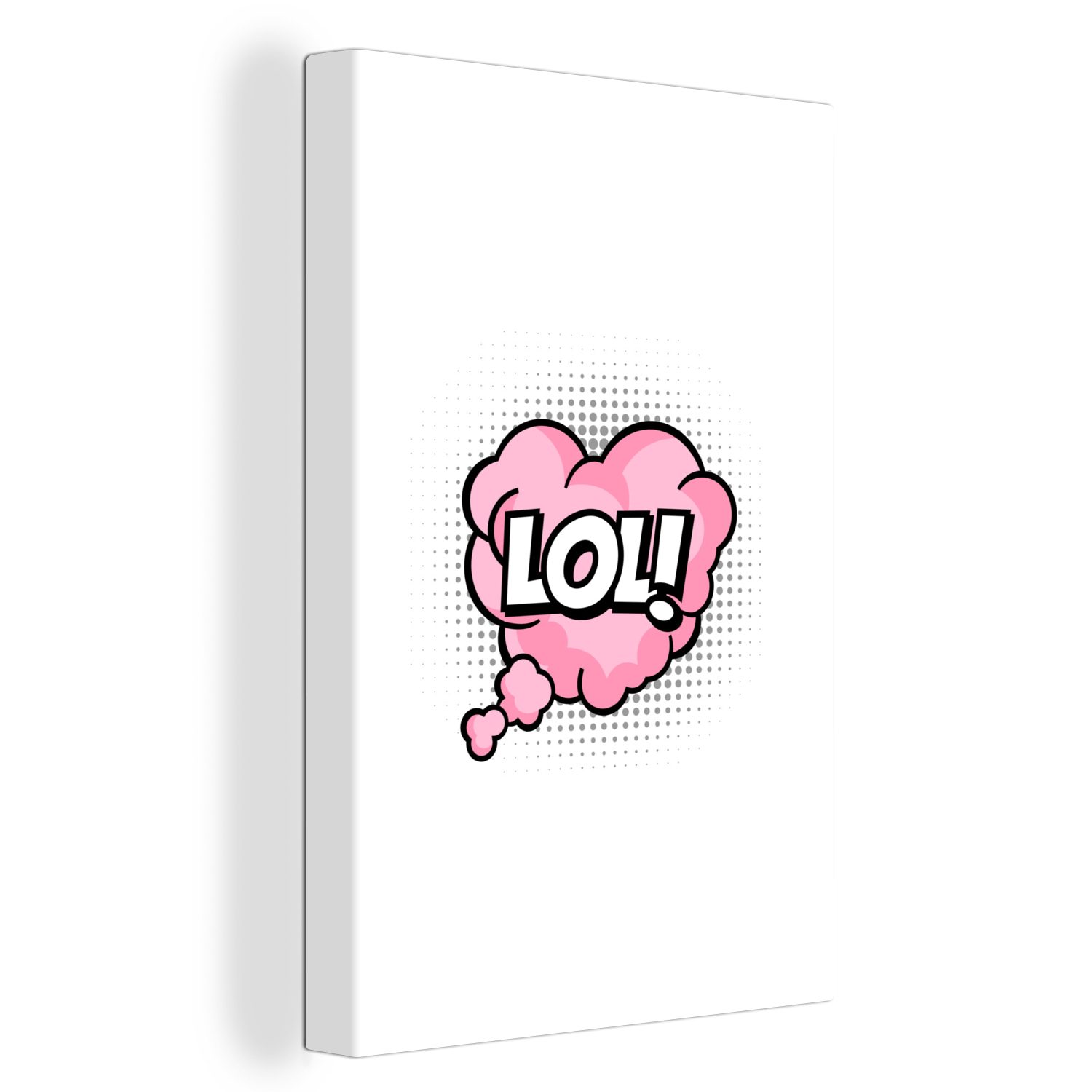 OneMillionCanvasses® Leinwandbild Cartoon-Zitat "LOL!" auf einer rosa Denkwolke, (1 St), Leinwandbild fertig bespannt inkl. Zackenaufhänger, Gemälde, 20x30 cm