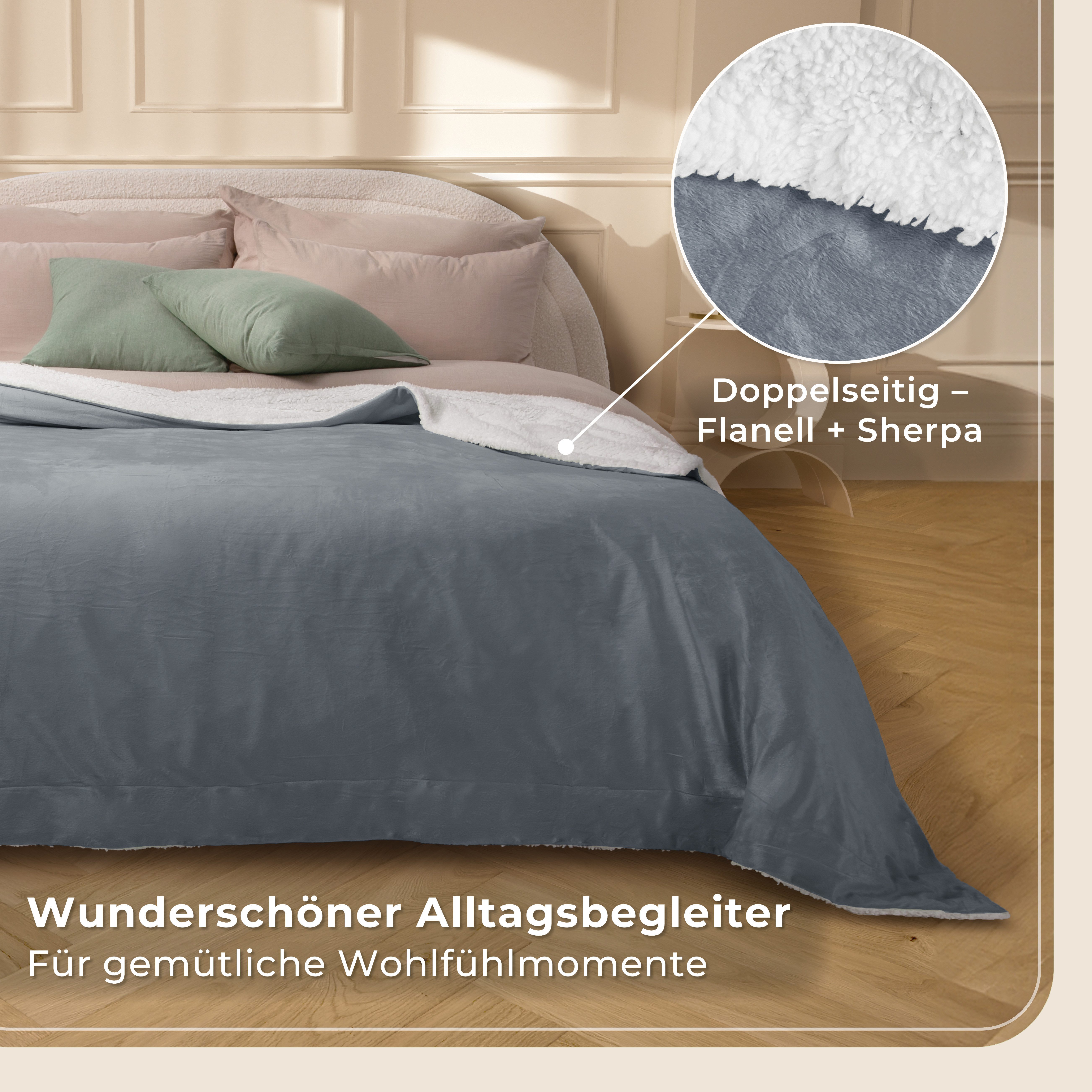 Wohndecke in Lammfell-Optik Kuscheldecke weich & flauschig - Sherpa Fleecedecke, Gräfenstayn, Warme Wolldecke & Sofaüberwurf Tagesdecke für Couch & Sofa – Bild 4 von 5